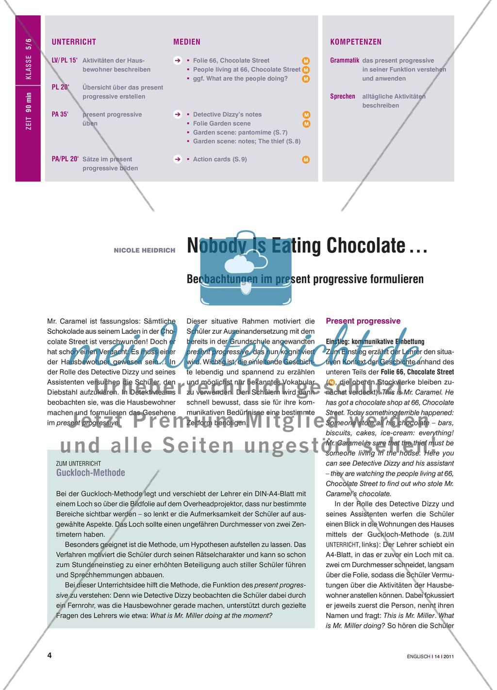 Nobody Is Eating Chocolate … - Beobachtungen im present progressive formulieren Preview 1