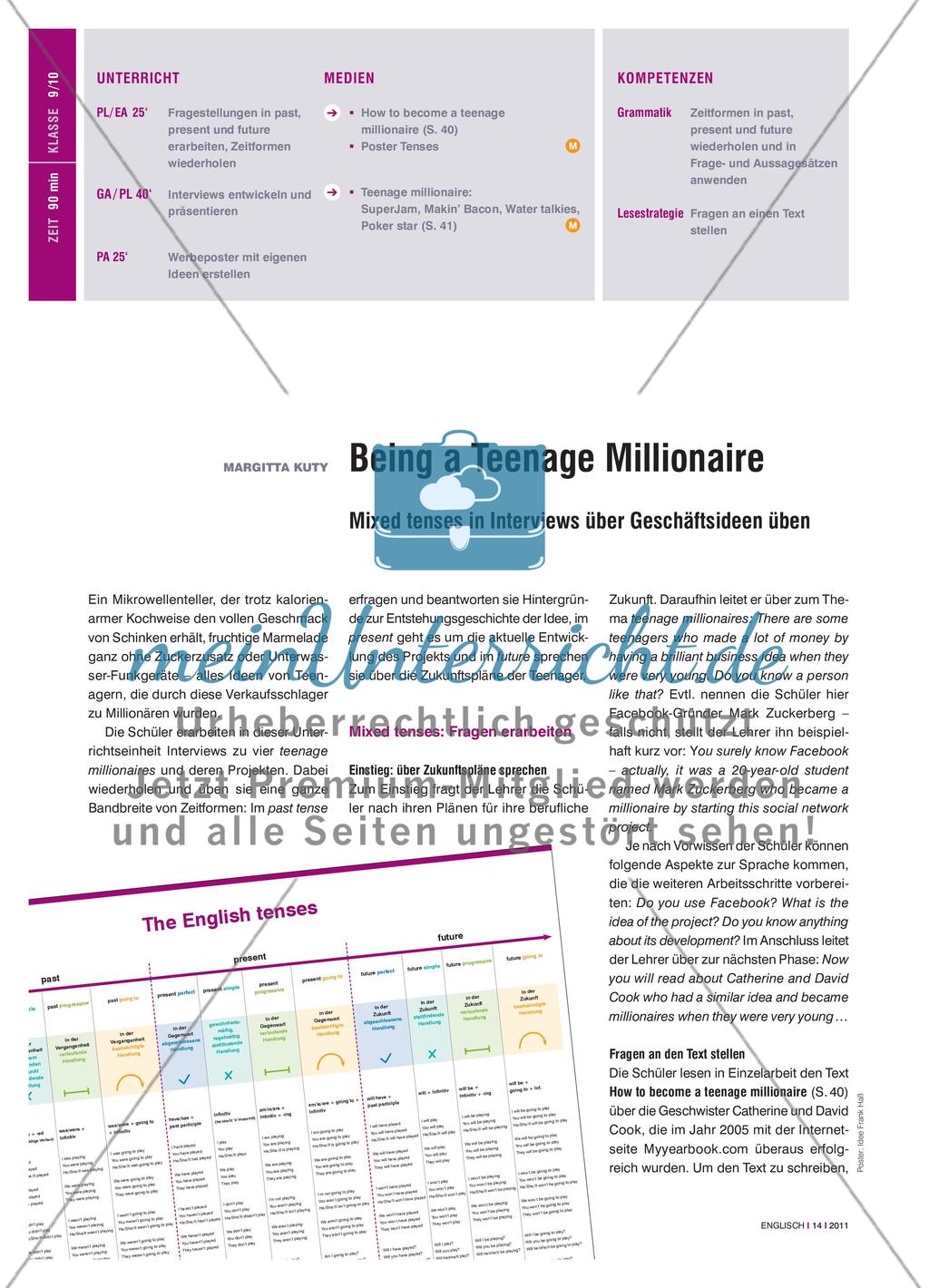 Being a Teenage Millionaire - Mixed tenses in Interviews über Geschäftsideen üben Preview 1