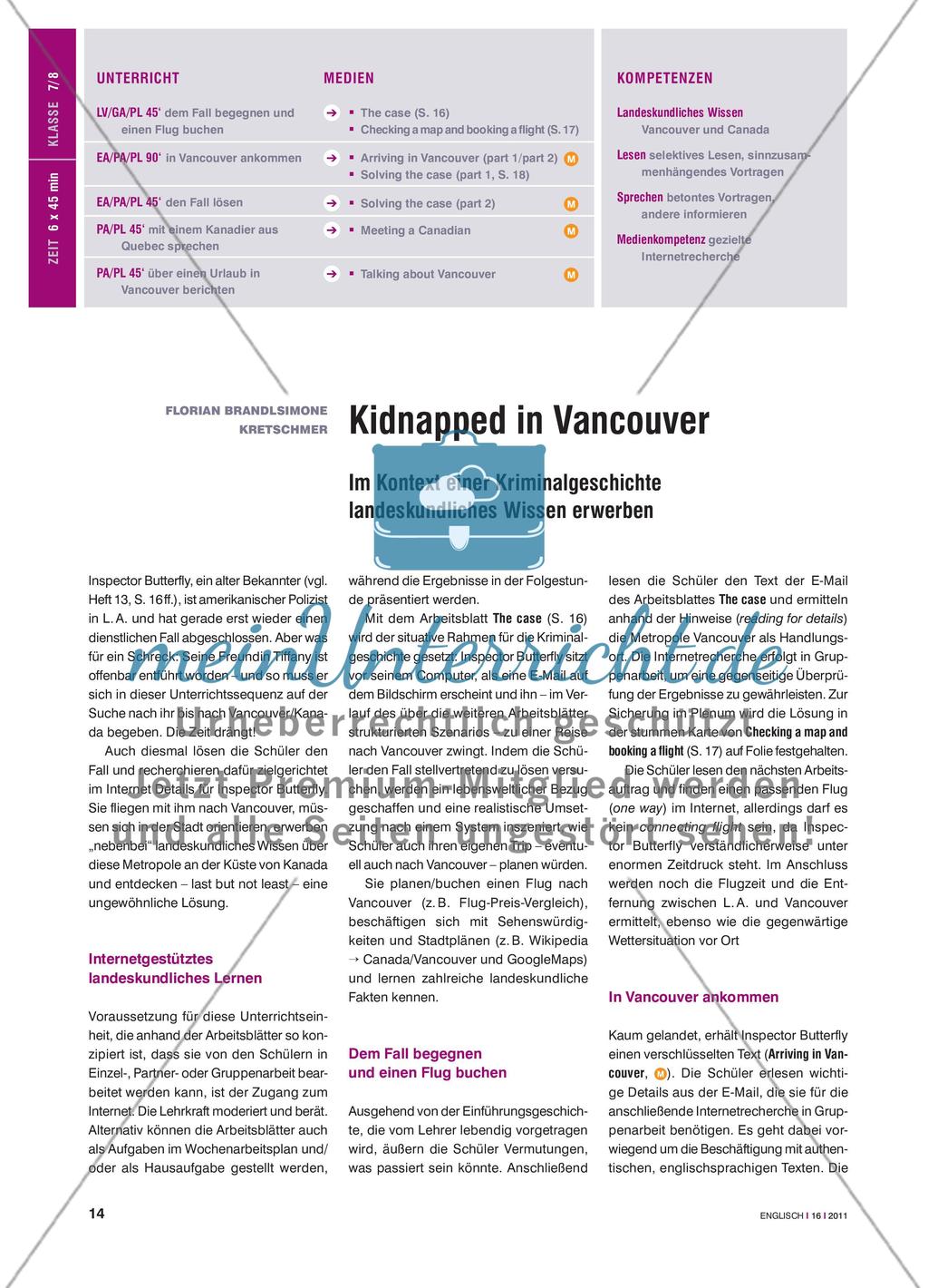 Kidnapped in Vancouver - Im Kontext einer Kriminalgeschichte landeskundliches Wissen erwerben Preview 1