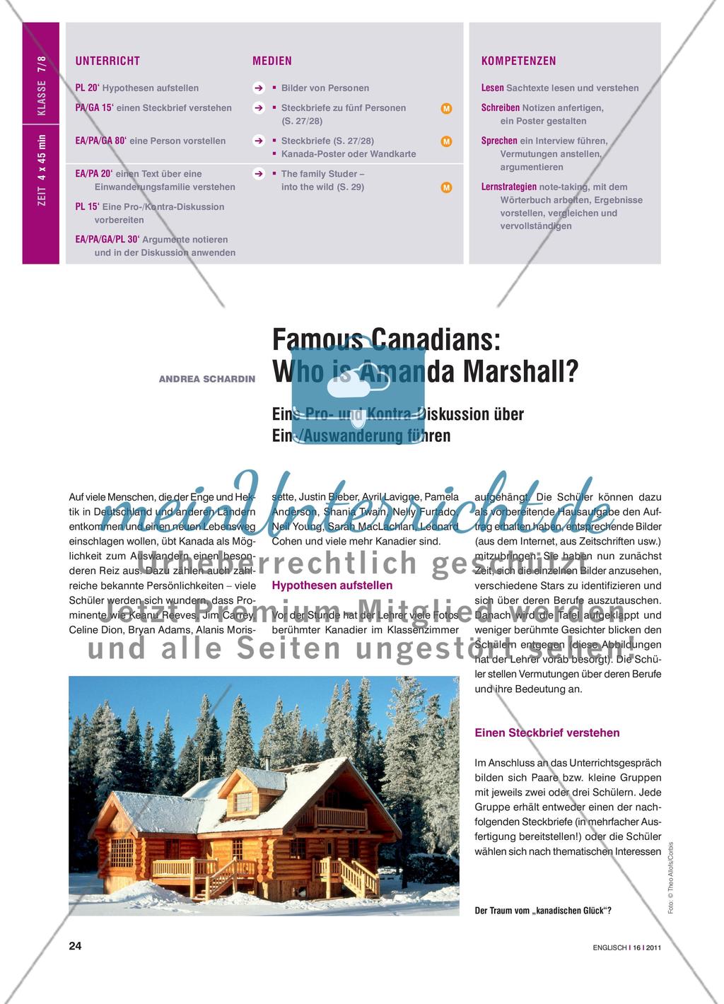 Famous Canadians: Who is Amanda Marshall? - Eine Pro- und Kontra-Diskussion über Ein-/Auswanderung führen Preview 1