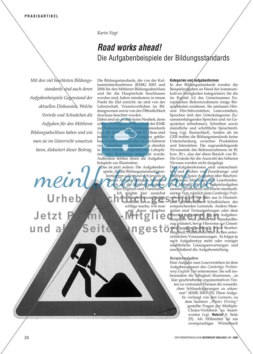 Road works ahead! - Die Aufgabenbeispiele der Bildungsstandards Preview 1