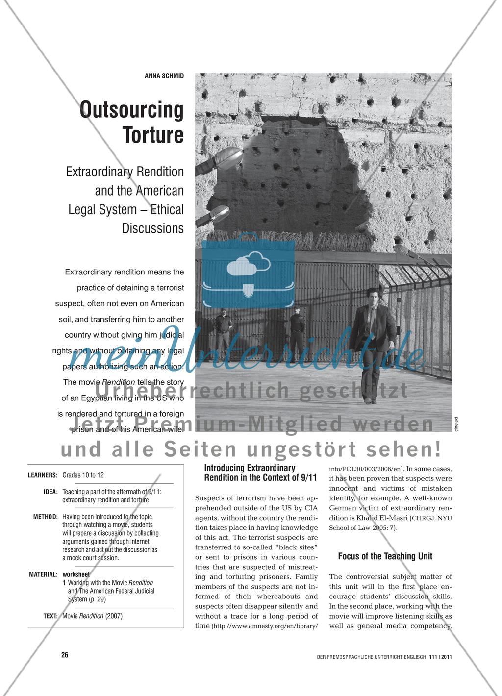 Outsourcing Torture: Extraordinary Rendition and the American Legal System – Ethical Discussions Preview 1