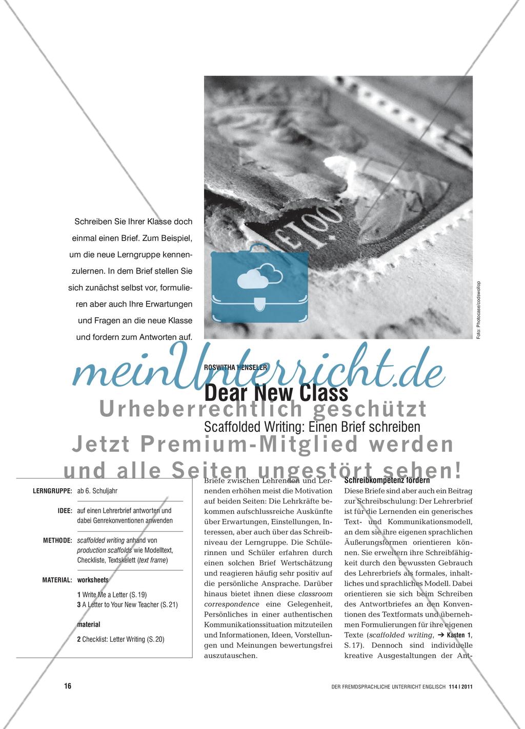Dear New Class - Scaffolded Writing: Einen Brief schreiben Preview 1