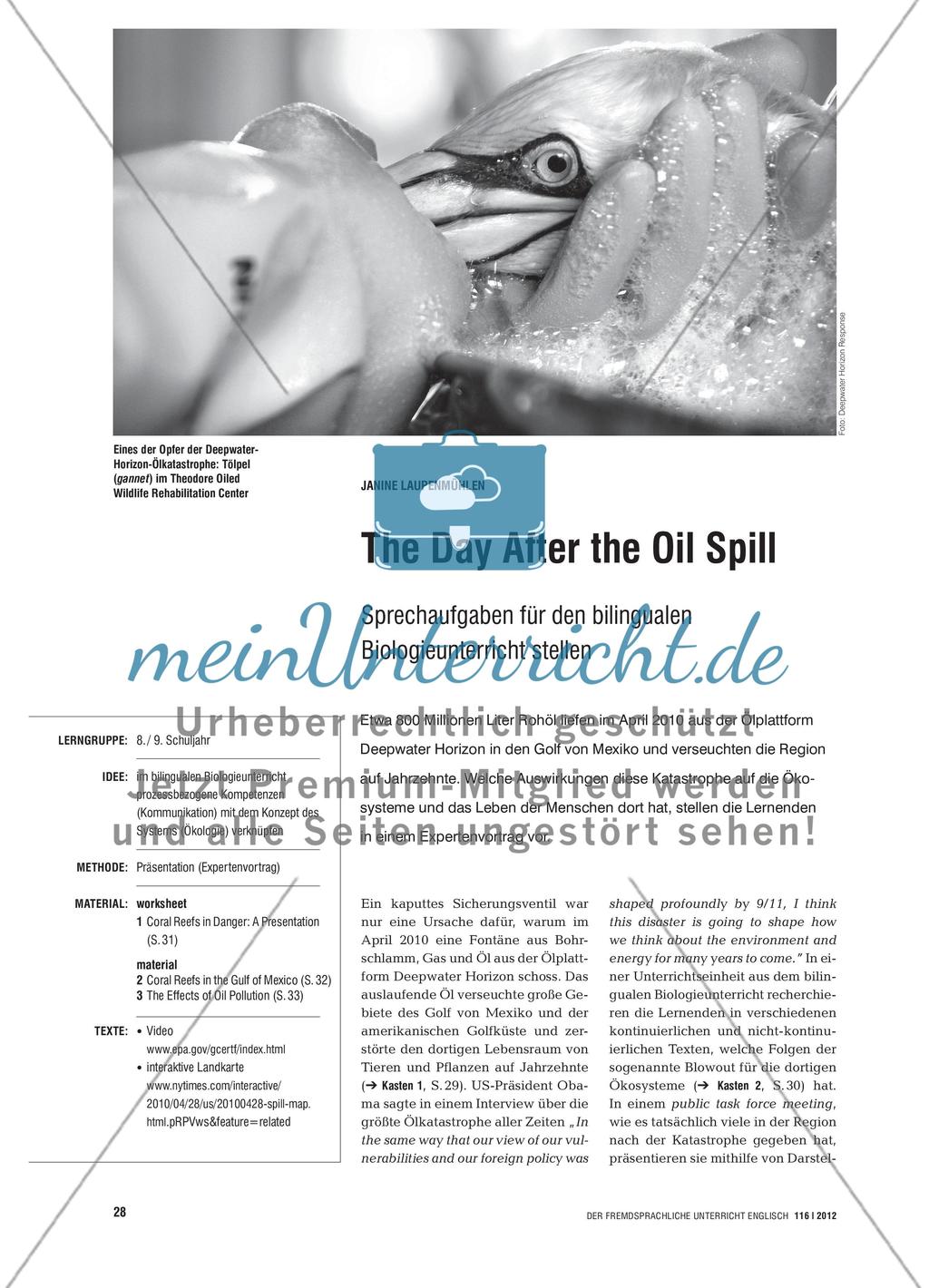 The Day After the Oil Spill - Sprechaufgaben für den bilingualen Biologieunterricht stellen Preview 1