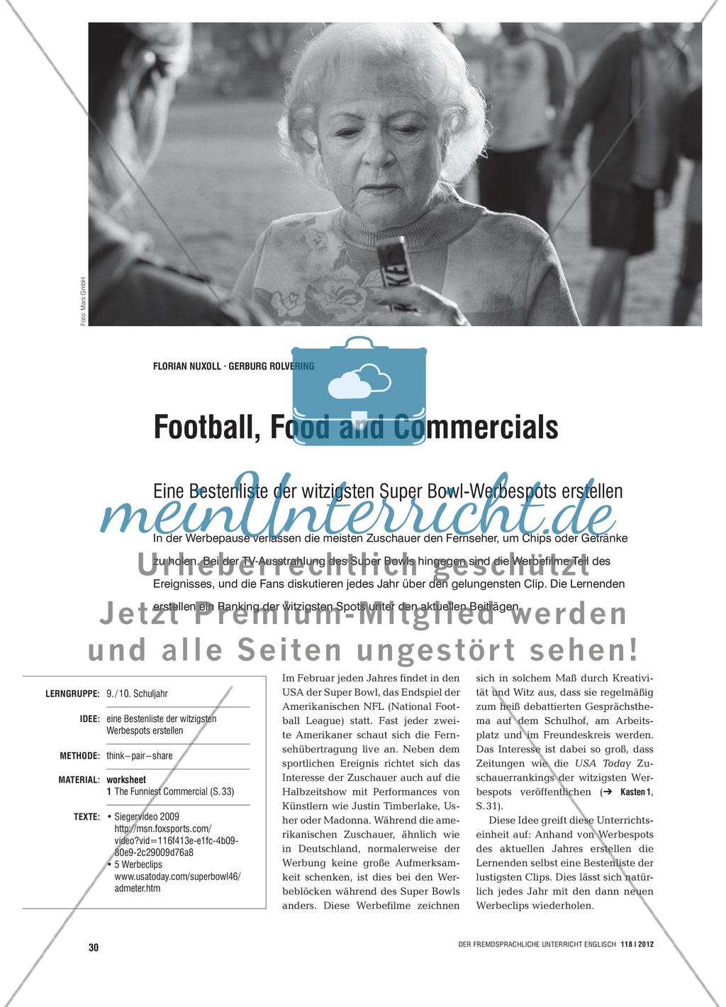 Football, Food and Commercials - Eine Bestenliste der witzigsten Super Bowl-Werbespots erstellen Preview 1