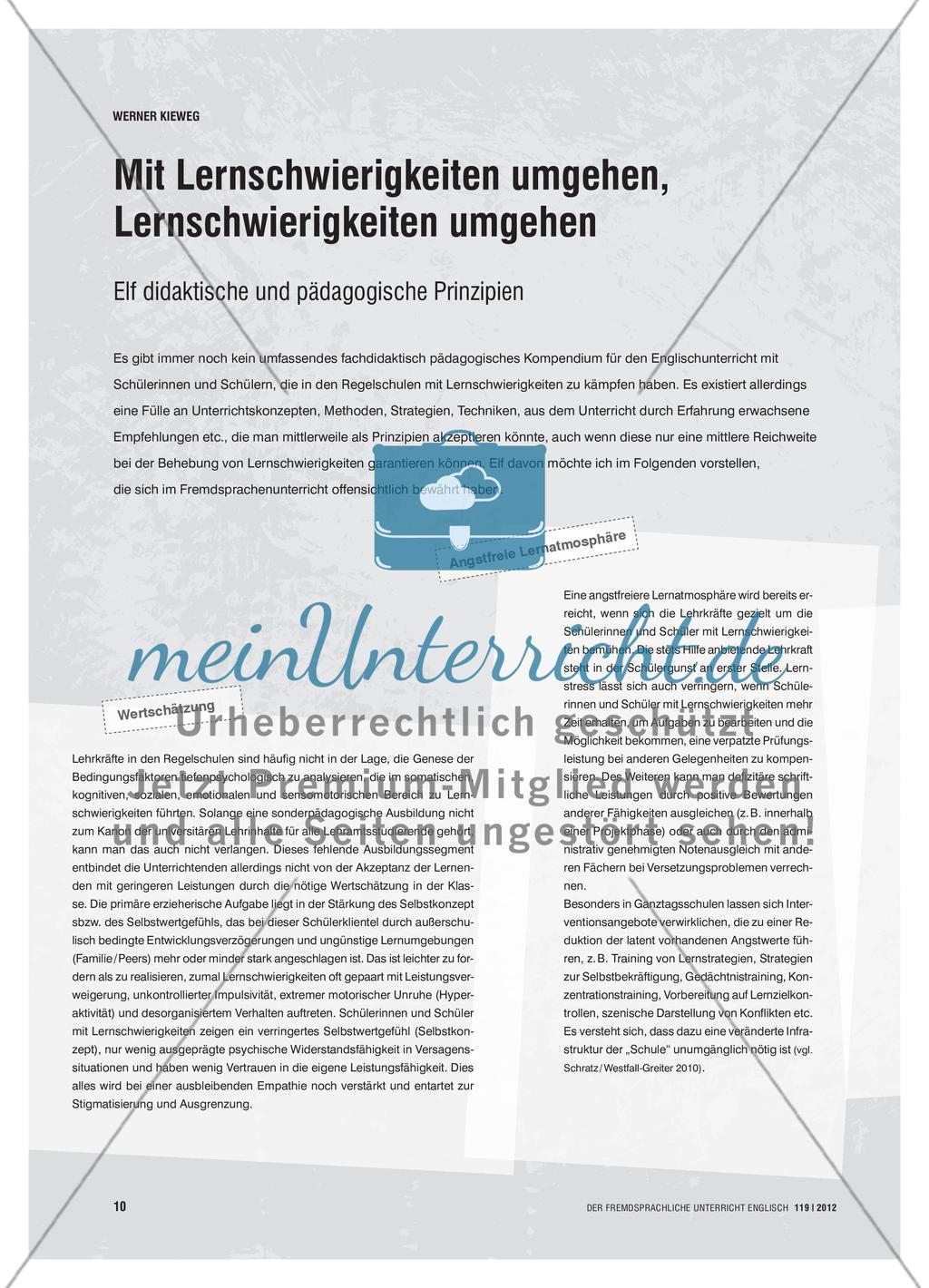 Mit Lernschwierigkeiten umgehen, Lernschwierigkeiten umgehen - Elf didaktische und pädagogische Prinzipien Preview 1