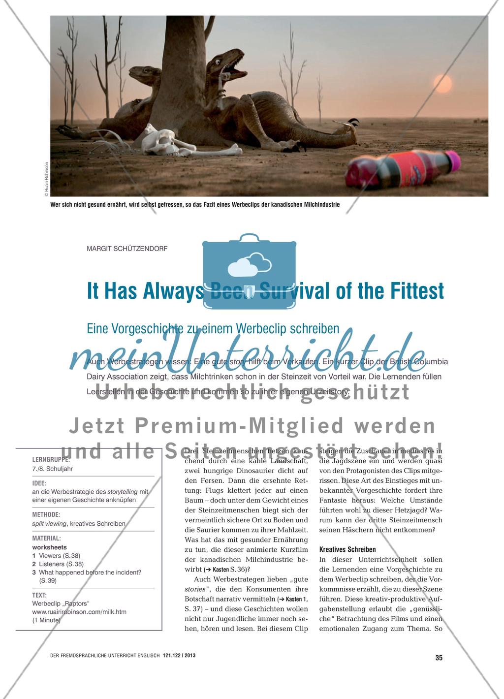 It Has Always Been Survival of the Fittest - Eine Vorgeschichte zu einem Werbeclip schreiben Preview 1