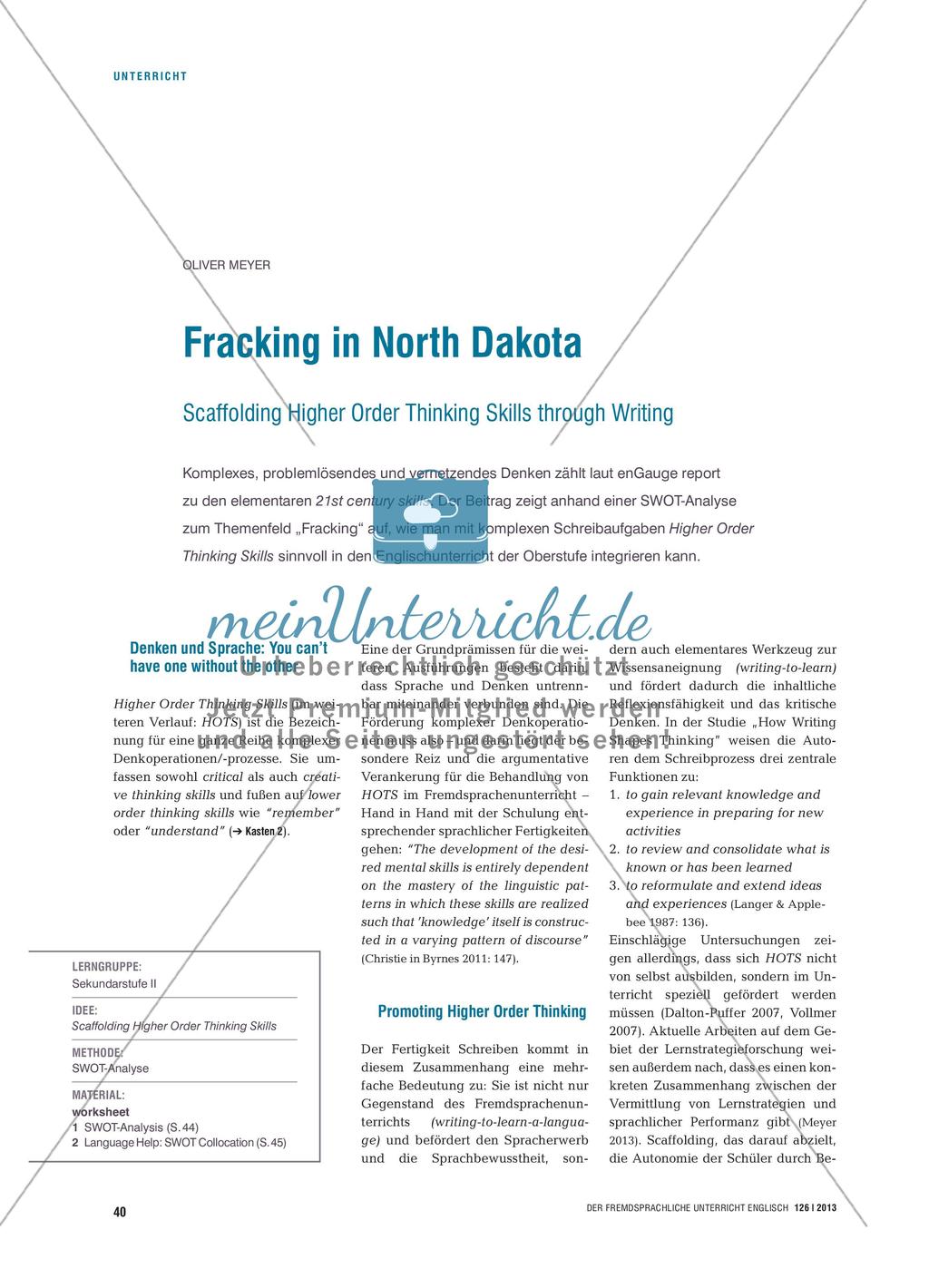 Fracking in North Dakota - Scaffolding Higher Order Thinking Skills through Writing Preview 1