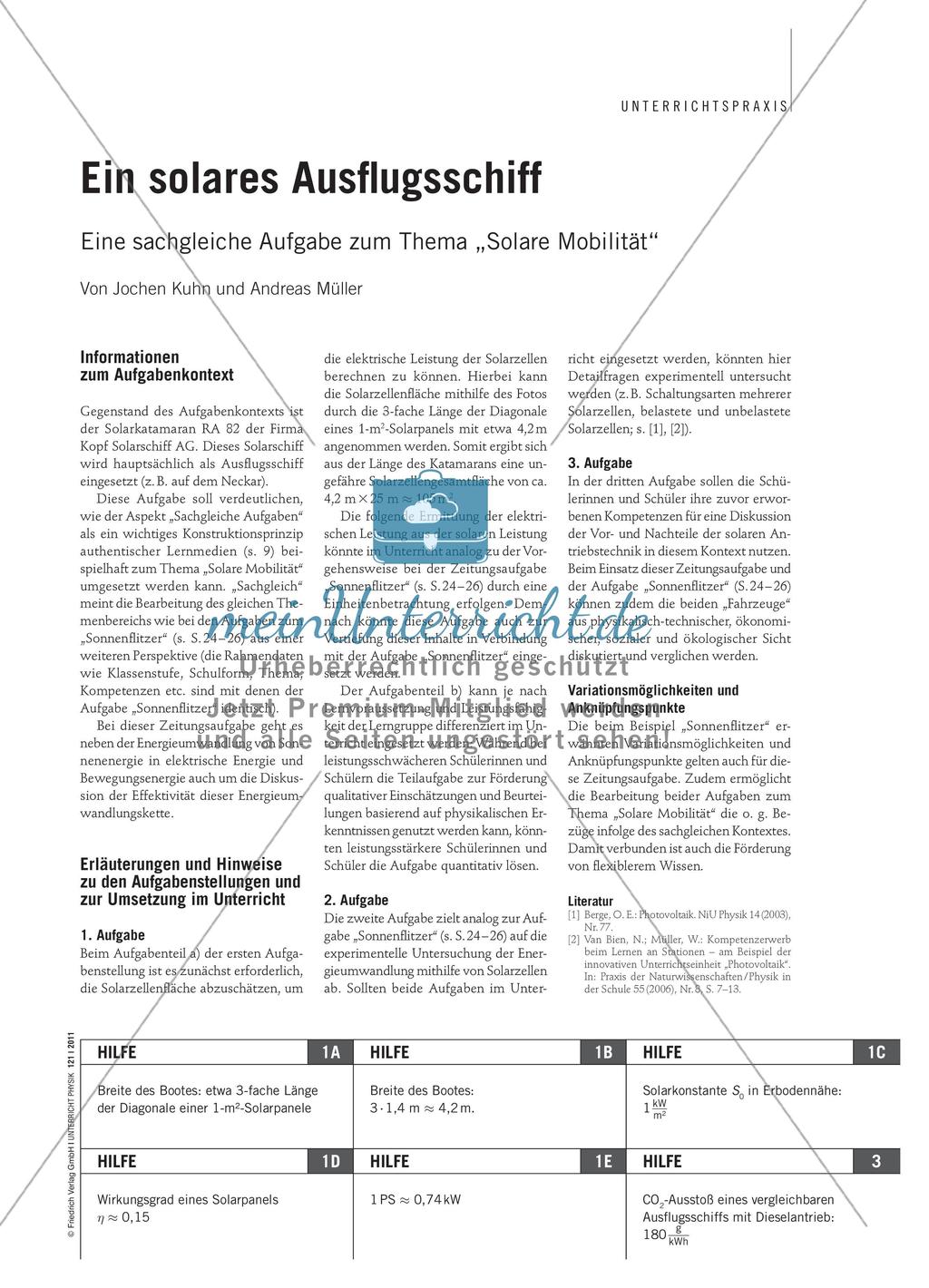 Ein solares Ausflugsschiff - Eine sachgleiche Aufgabe zum Thema „Solare Mobilität“ Preview 1