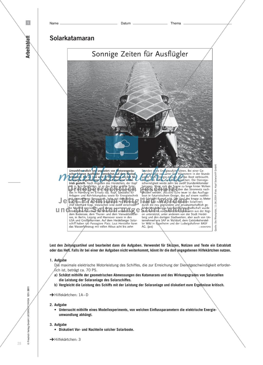 Ein solares Ausflugsschiff - Eine sachgleiche Aufgabe zum Thema „Solare Mobilität“ Preview 2