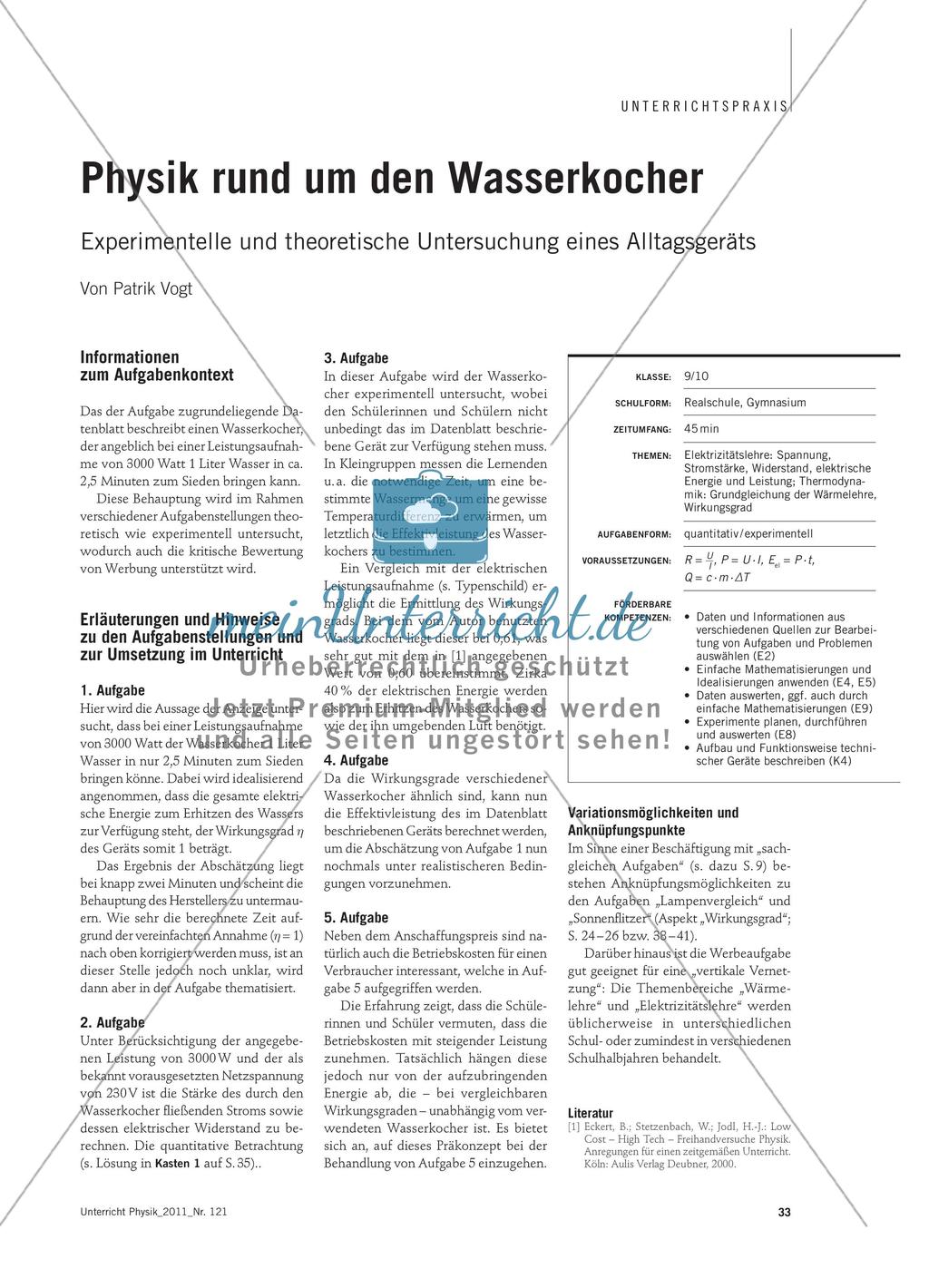 Physik rund um den Wasserkocher - Experimentelle und theoretische Untersuchung eines Alltagsgeräts Preview 1