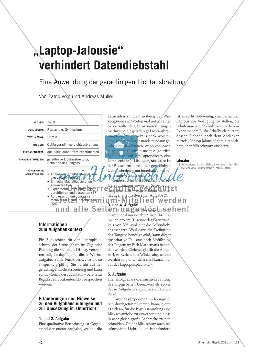 „Laptop-Jalousie“ verhindert Datendiebstahl - Eine Anwendung der geradlinigen Lichtausbreitung Preview 1