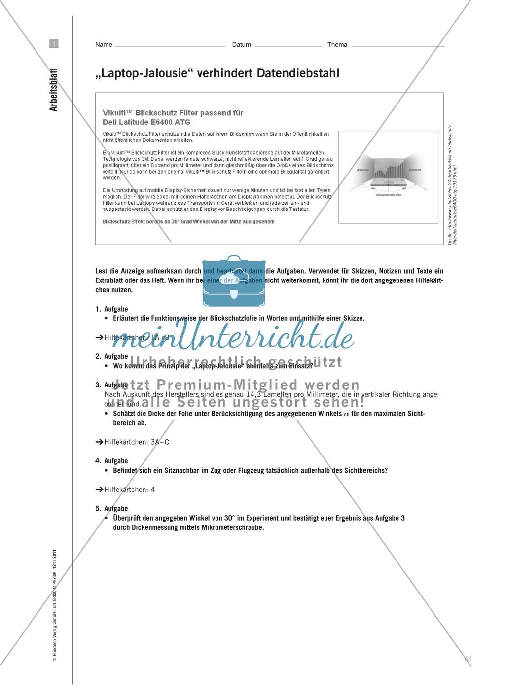 „Laptop-Jalousie“ verhindert Datendiebstahl - Eine Anwendung der geradlinigen Lichtausbreitung Preview 2