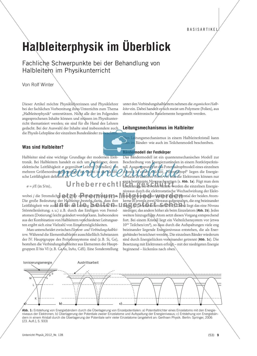Halbleiterphysik im Überblick - Fachliche Schwerpunkte bei der Behandlung von Halbleitern im Physikunterricht Preview 1