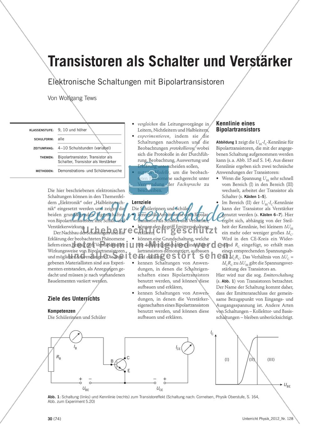 Transistoren als Schalter und Verstärker - Elektronische Schaltungen mit Bipolartransistoren Preview 1