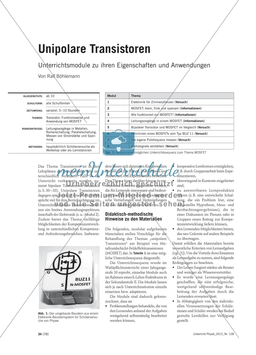 Unipolare Transistoren - Unterrichtsmodule zu ihren Eigenschaften und Anwendungen Preview 1