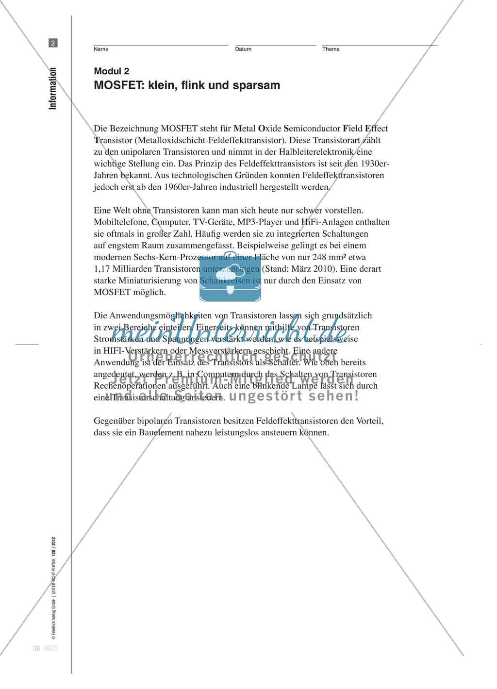 Unipolare Transistoren - Unterrichtsmodule zu ihren Eigenschaften und Anwendungen Preview 5