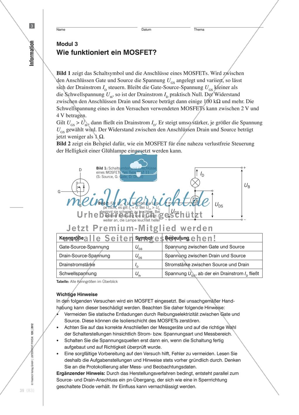 Unipolare Transistoren - Unterrichtsmodule zu ihren Eigenschaften und Anwendungen Preview 6