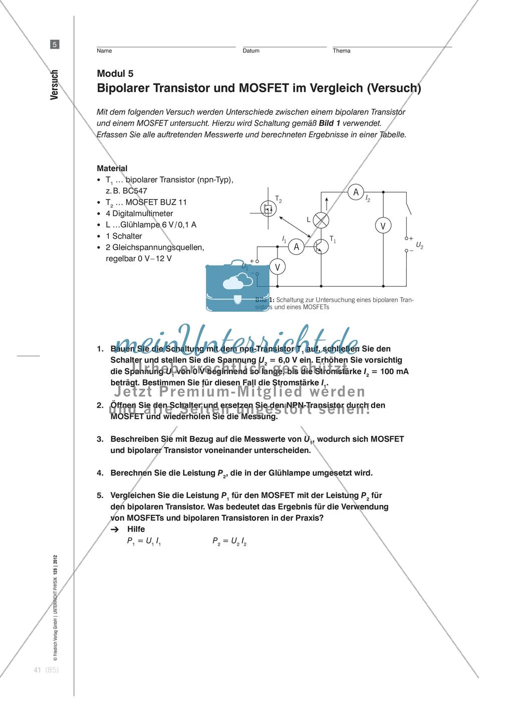 Unipolare Transistoren - Unterrichtsmodule zu ihren Eigenschaften und Anwendungen Preview 8