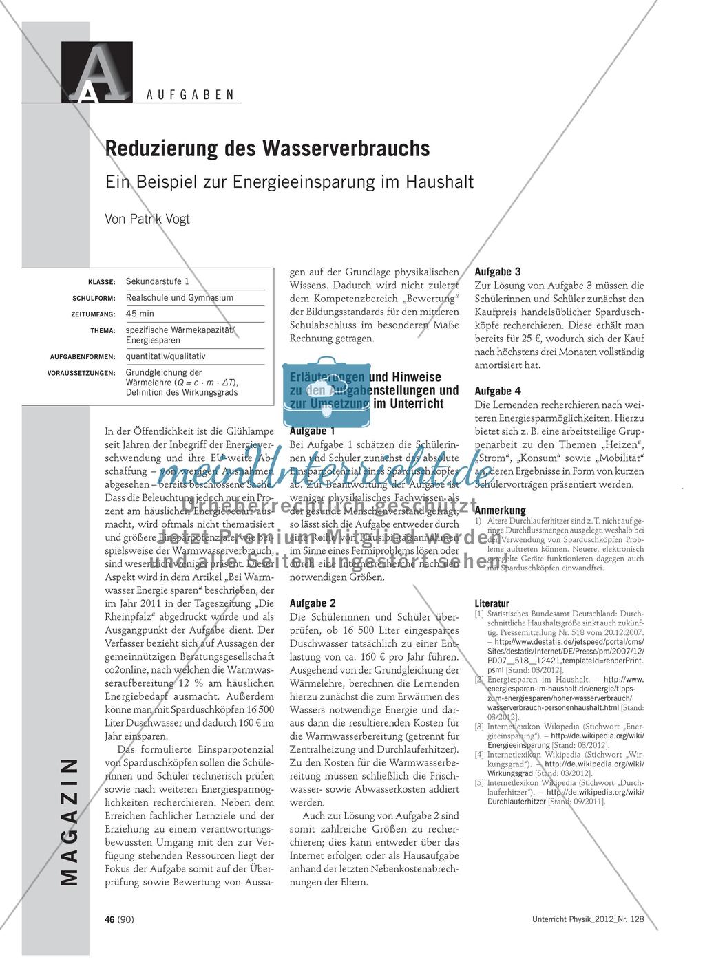 Reduzierung des Wasserverbrauchs - Ein Beispiel zur Energieeinsparung im Haushalt Preview 1