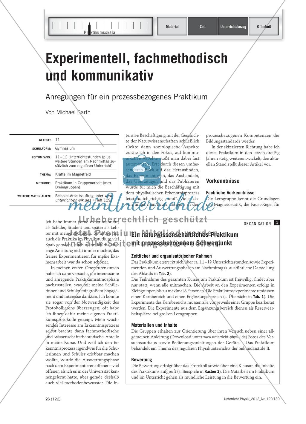 Experimentell, fachmethodisch und kommunikativ - Anregungen für ein prozessbezogenes Praktikum Preview 1
