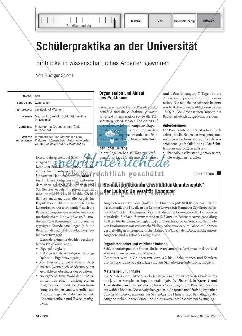 Schülerpraktika an der Universität - Einblicke in wissenschaftliches Arbeiten gewinnen Preview 1
