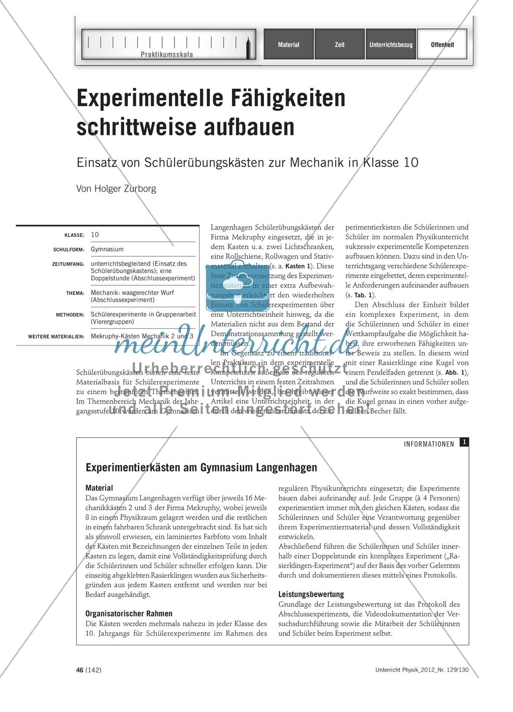 Experimentelle Fähigkeiten schrittweise aufbauen - Einsatz von Schülerübungskästen zur Mechanik in Klasse 10 Preview 1