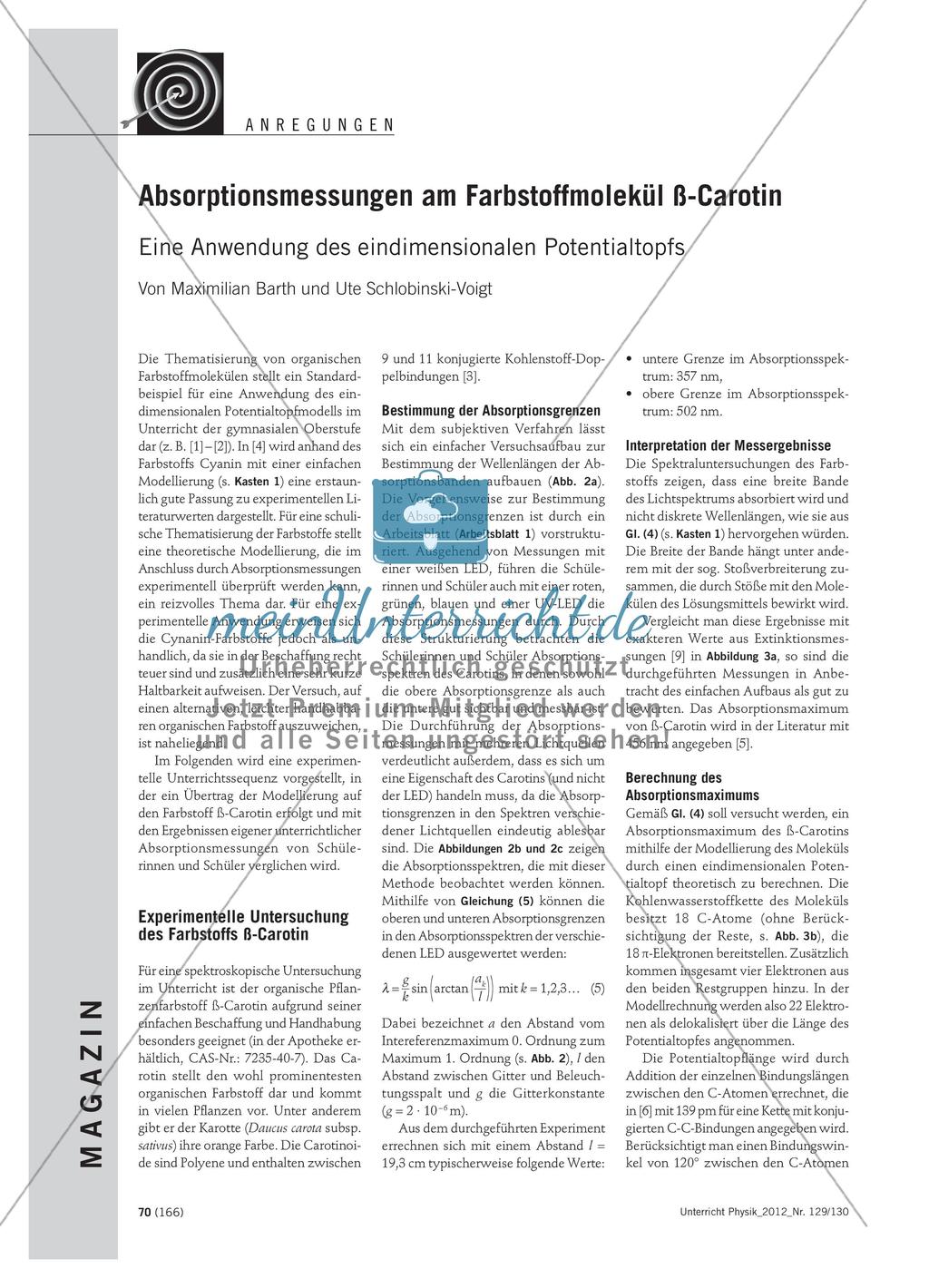 Absorptionsmessungen am Farbstoffmolekül ß-Carotin - Eine Anwendung des eindimensionalen Potentialtopfs Preview 1