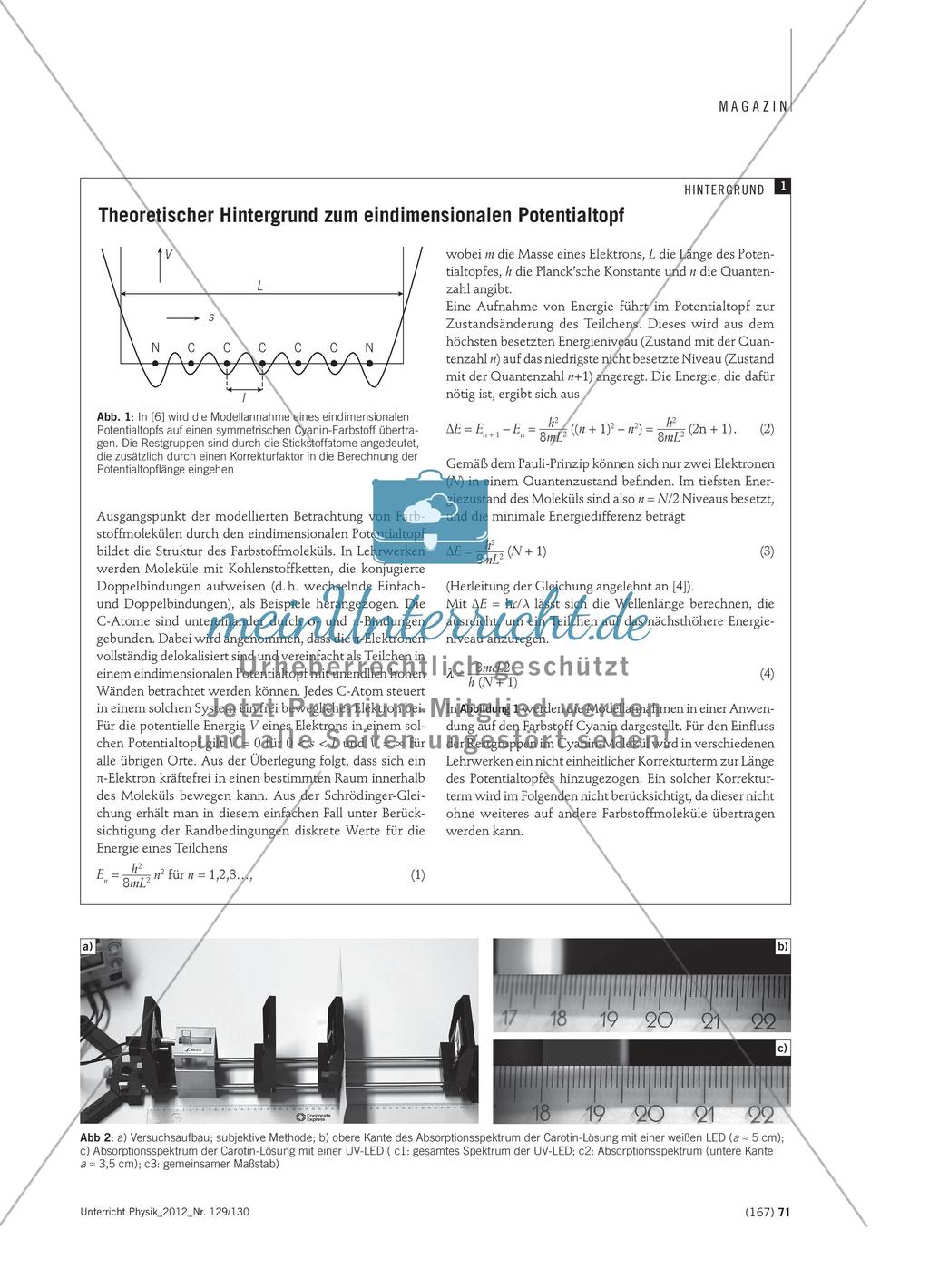 Absorptionsmessungen am Farbstoffmolekül ß-Carotin - Eine Anwendung des eindimensionalen Potentialtopfs Preview 2