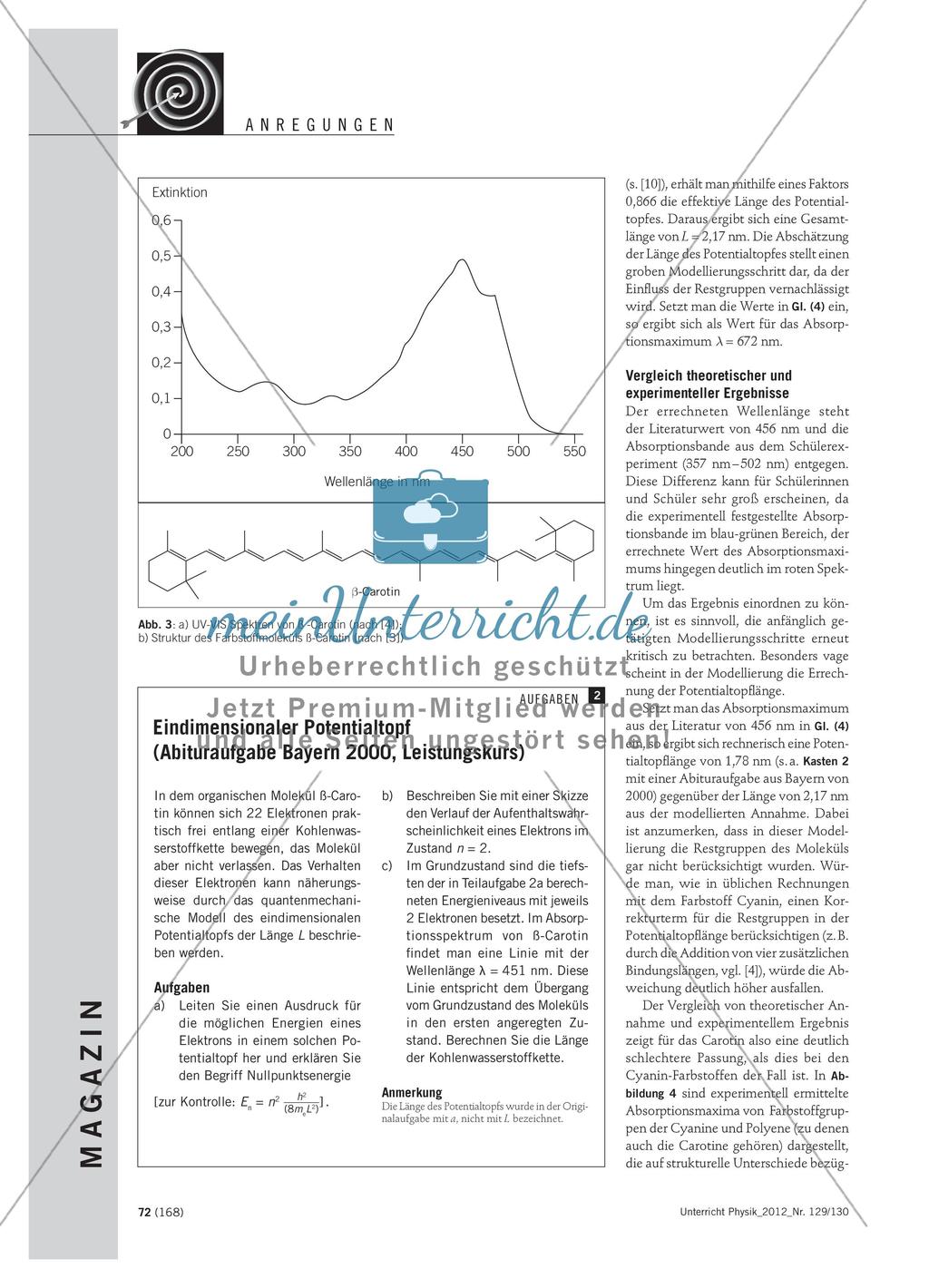 Absorptionsmessungen am Farbstoffmolekül ß-Carotin - Eine Anwendung des eindimensionalen Potentialtopfs Preview 3