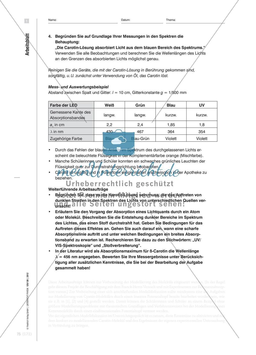 Absorptionsmessungen am Farbstoffmolekül ß-Carotin - Eine Anwendung des eindimensionalen Potentialtopfs Preview 6
