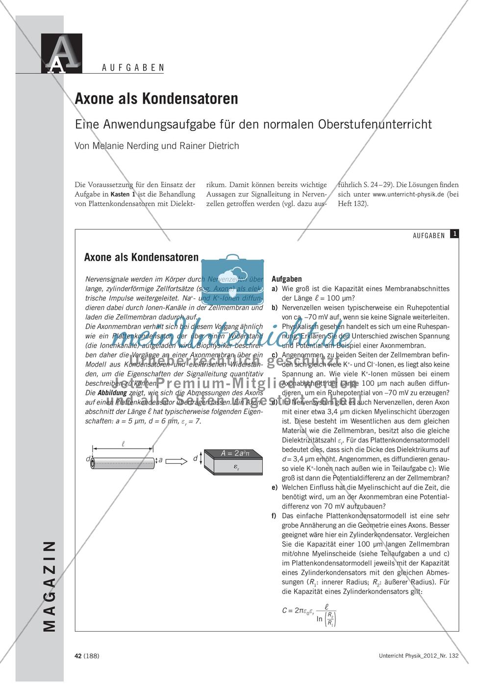 Axone als Kondensatoren - Eine Anwendungsaufgabe für den normalen Oberstufenunterricht Preview 1