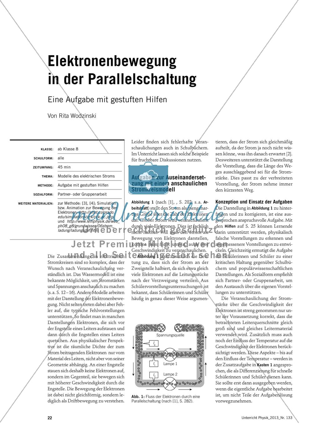 Elektronenbewegung in der Parallelschaltung - Eine Aufgabe mit gestuften Hilfen Preview 1