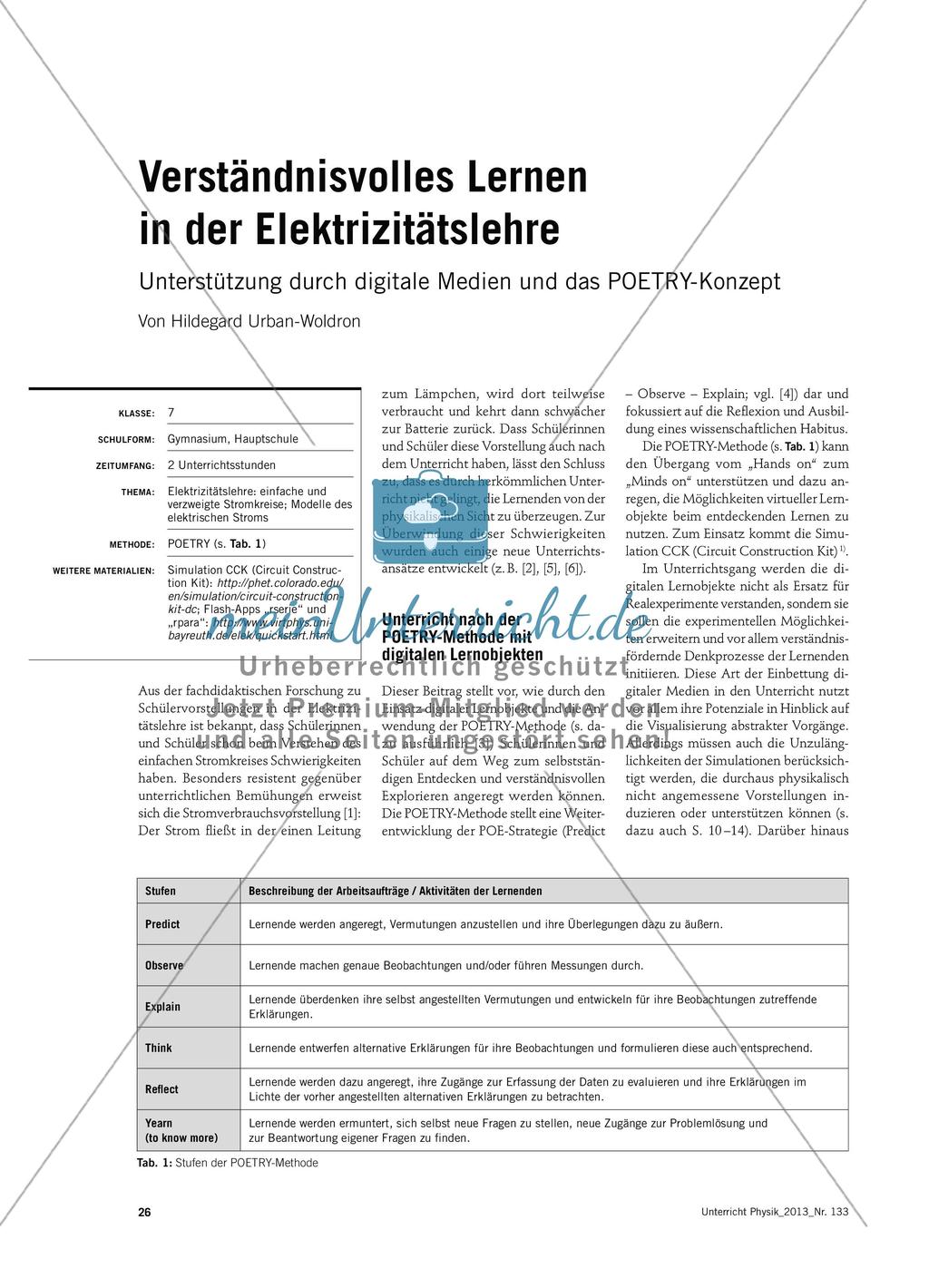 Verständnisvolles Lernen in der Elektrizitätslehre - Unterstützung durch digitale Medien und das POETRY-Konzept Preview 1