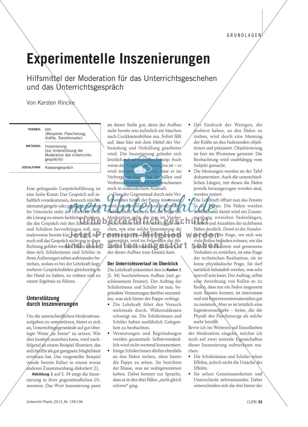 Experimentelle Inszenierungen - Hilfsmittel der Moderation für das Unterrichtsgeschehen und das Unterrichtsgespräch Preview 1