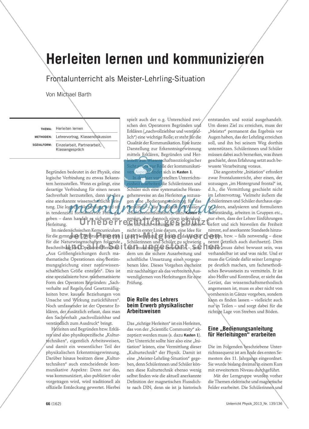 Herleiten lernen und kommunizieren - Frontalunterricht als Meister-Lehrling-Situation Preview 1