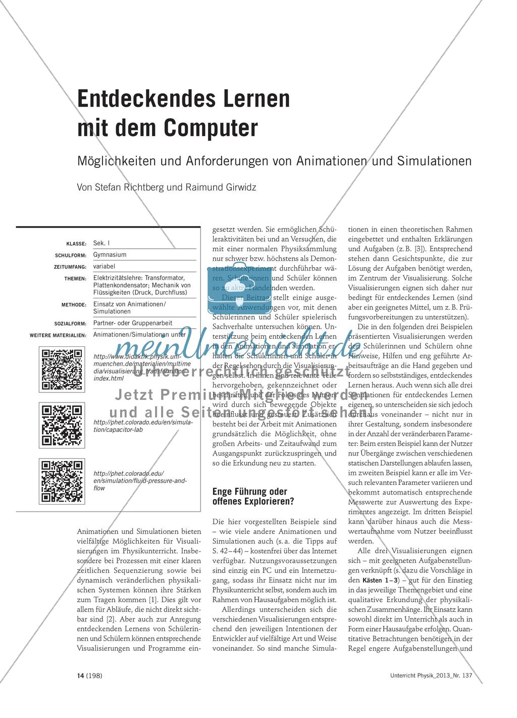 Entdeckendes Lernen mit dem Computer - Möglichkeiten und Anforderungen von Animationen und Simulationen Preview 1