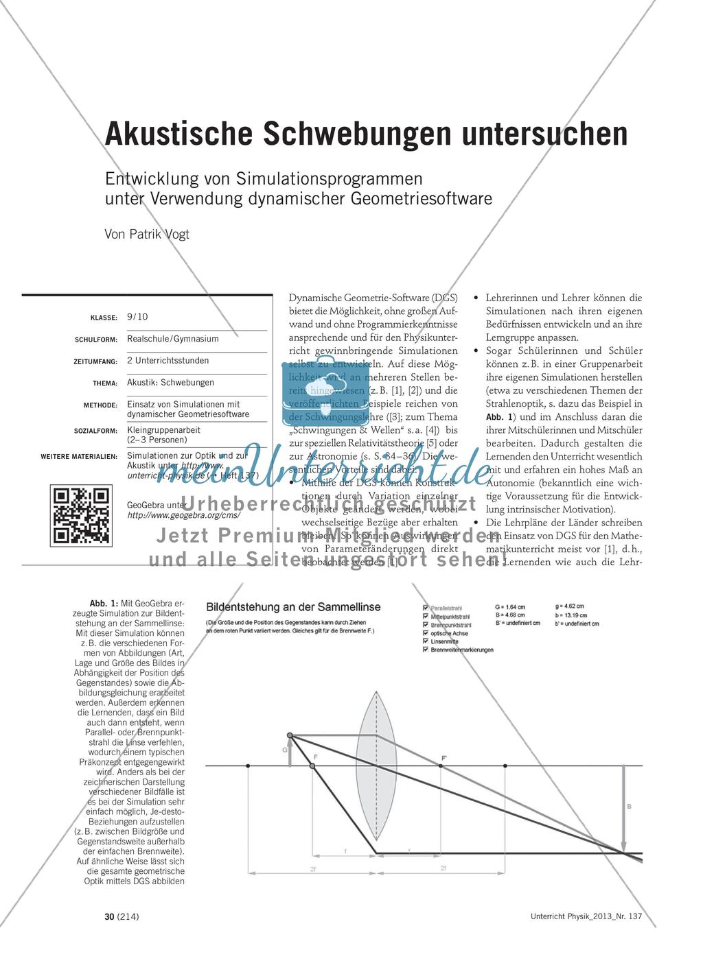 Akustische Schwebungen untersuchen - Entwicklung von Simulationsprogrammen unter Verwendung dynamischer Geometriesoftware Preview 1