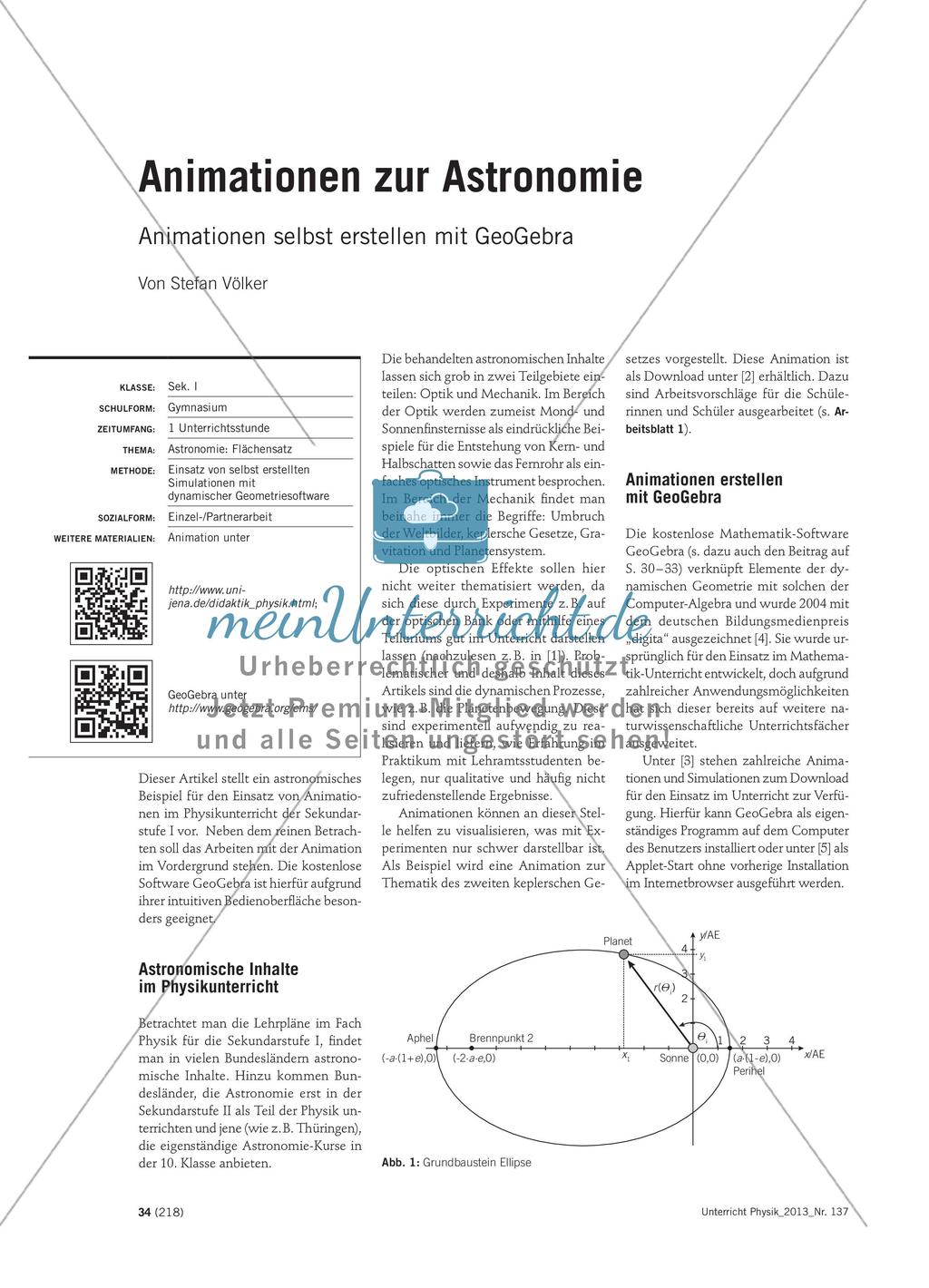 Animationen zur Astronomie - Animationen selbst erstellen mit GeoGebra Preview 1
