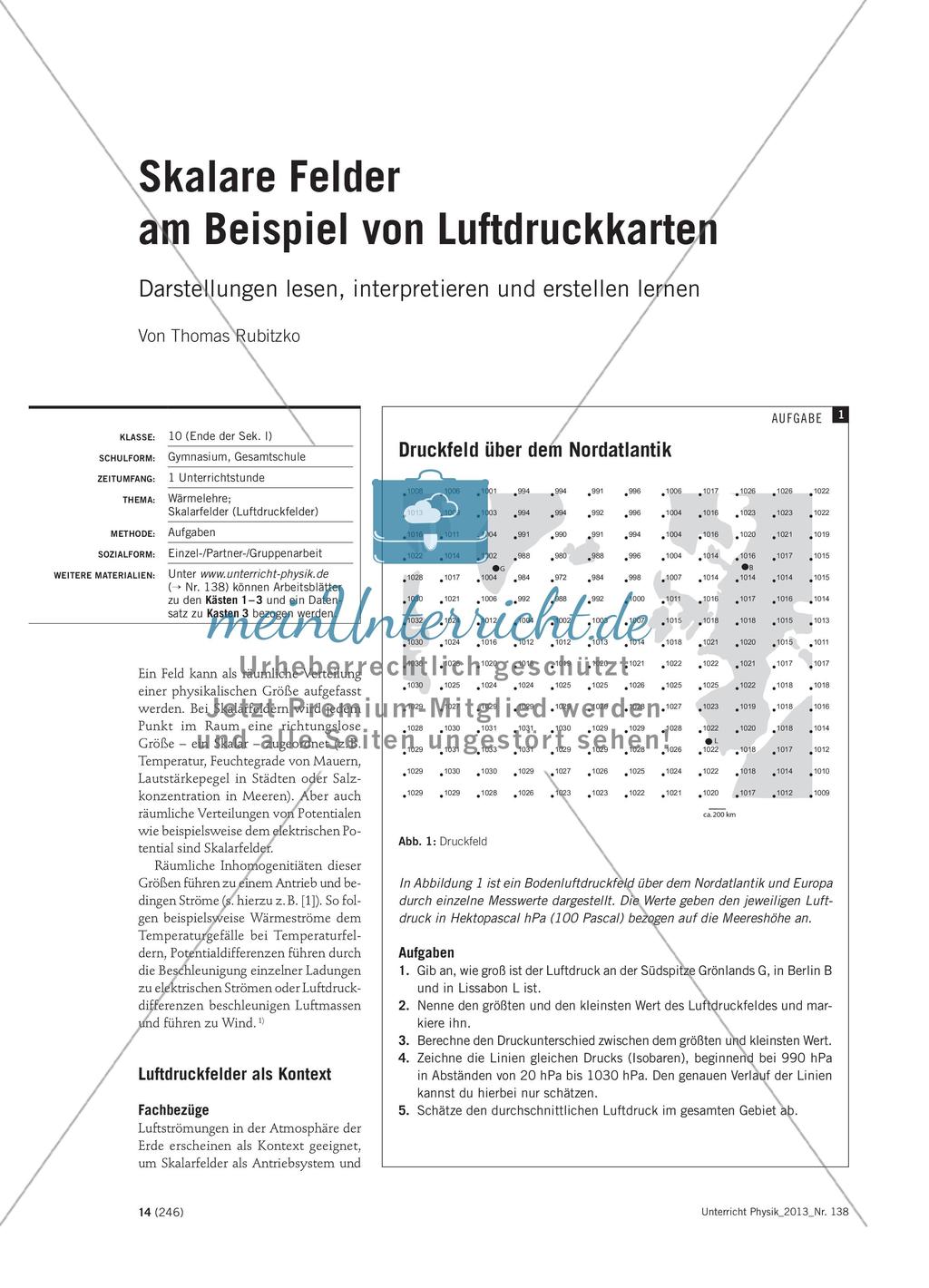 Skalare Felder am Beispiel von Luftdruckkarten - Darstellungen lesen, interpretieren und erstellen lernen Preview 1