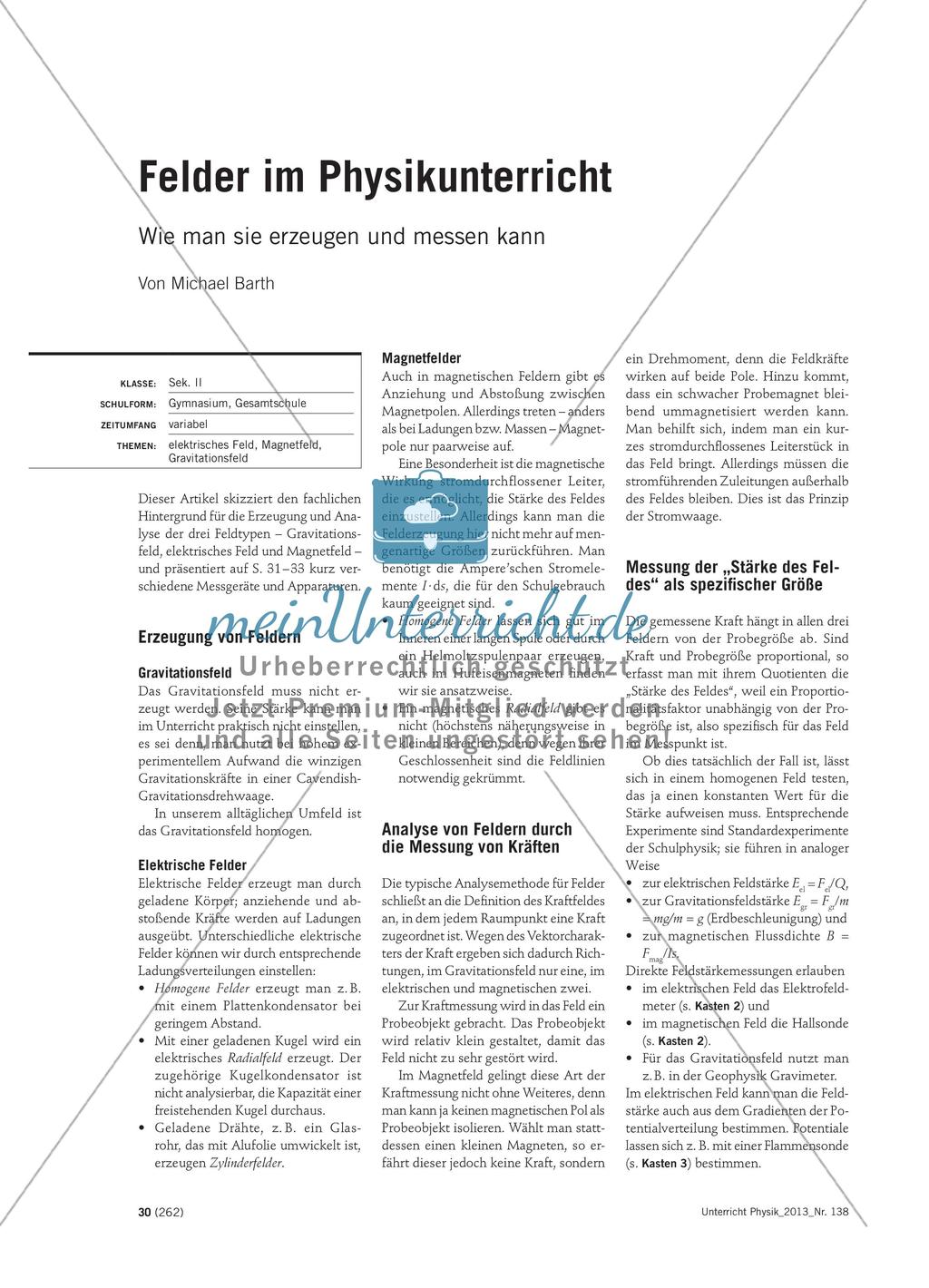 Felder im Physikunterricht - Wie man sie erzeugen und messen kann Preview 1
