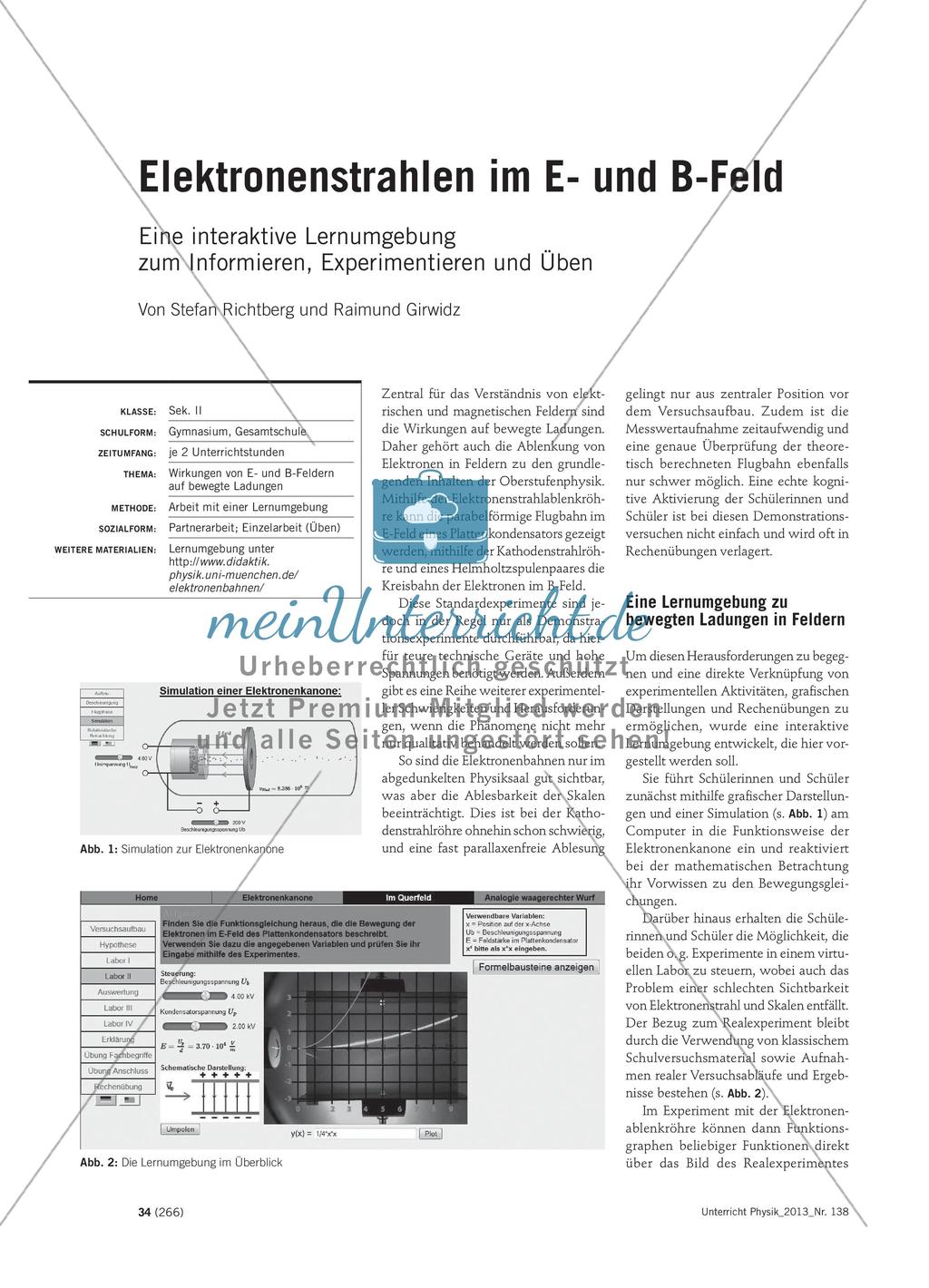 Elektronenstrahlen im E- und B-Feld - Eine interaktive Lernumgebung zum Informieren, Experimentieren und Üben Preview 1