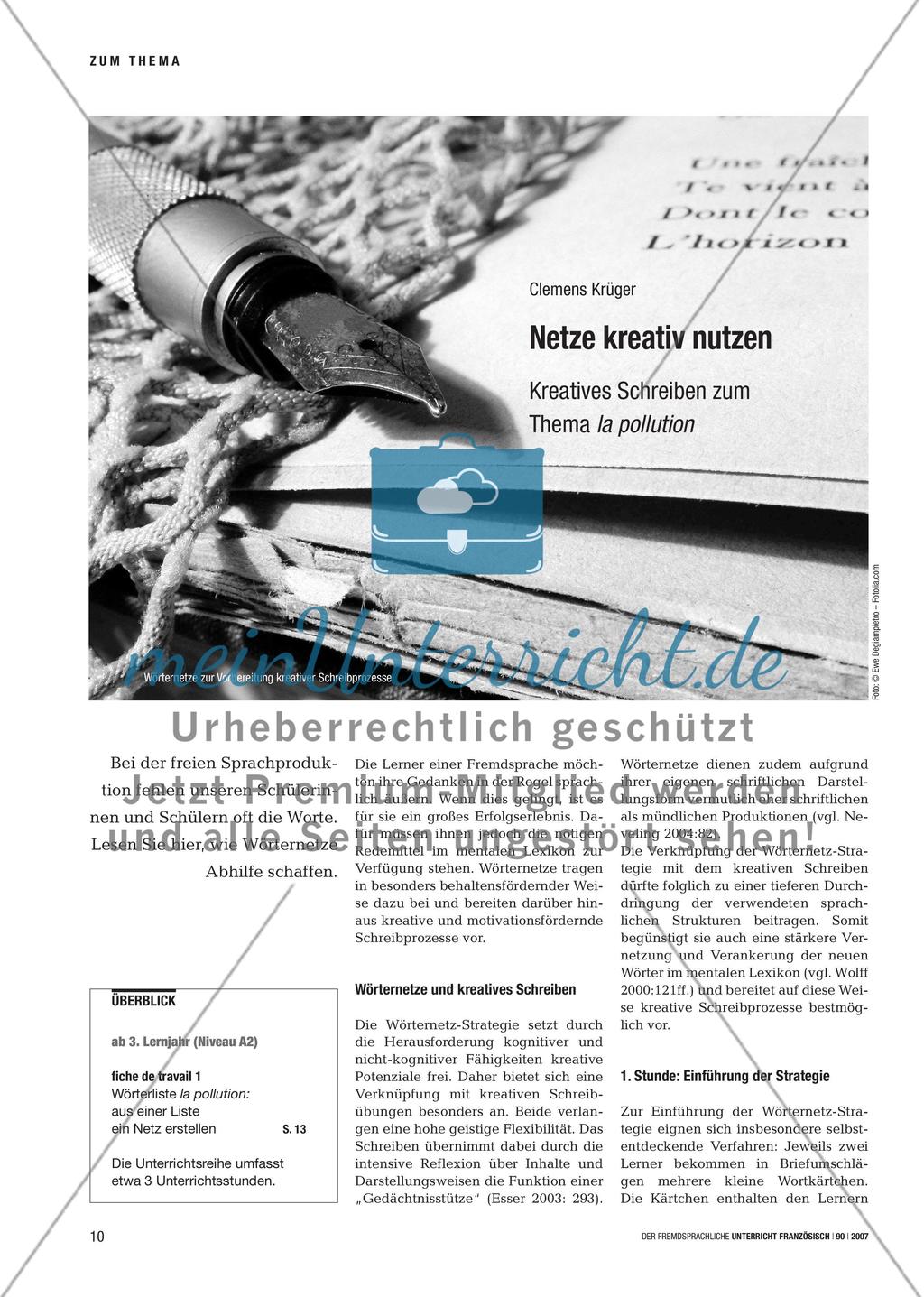 Netze kreativ nutzen - Kreatives Schreiben zum Thema la pollution Preview 1