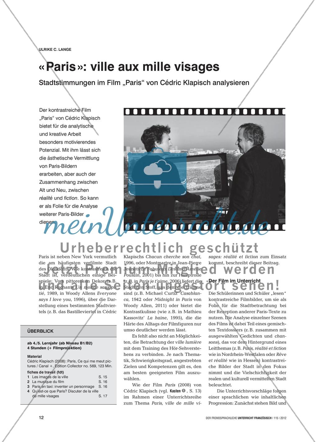 « Paris »: ville aux mille visages - Stadtstimmungen im Film „Paris“ von Cédric Klapisch analysieren Preview 1
