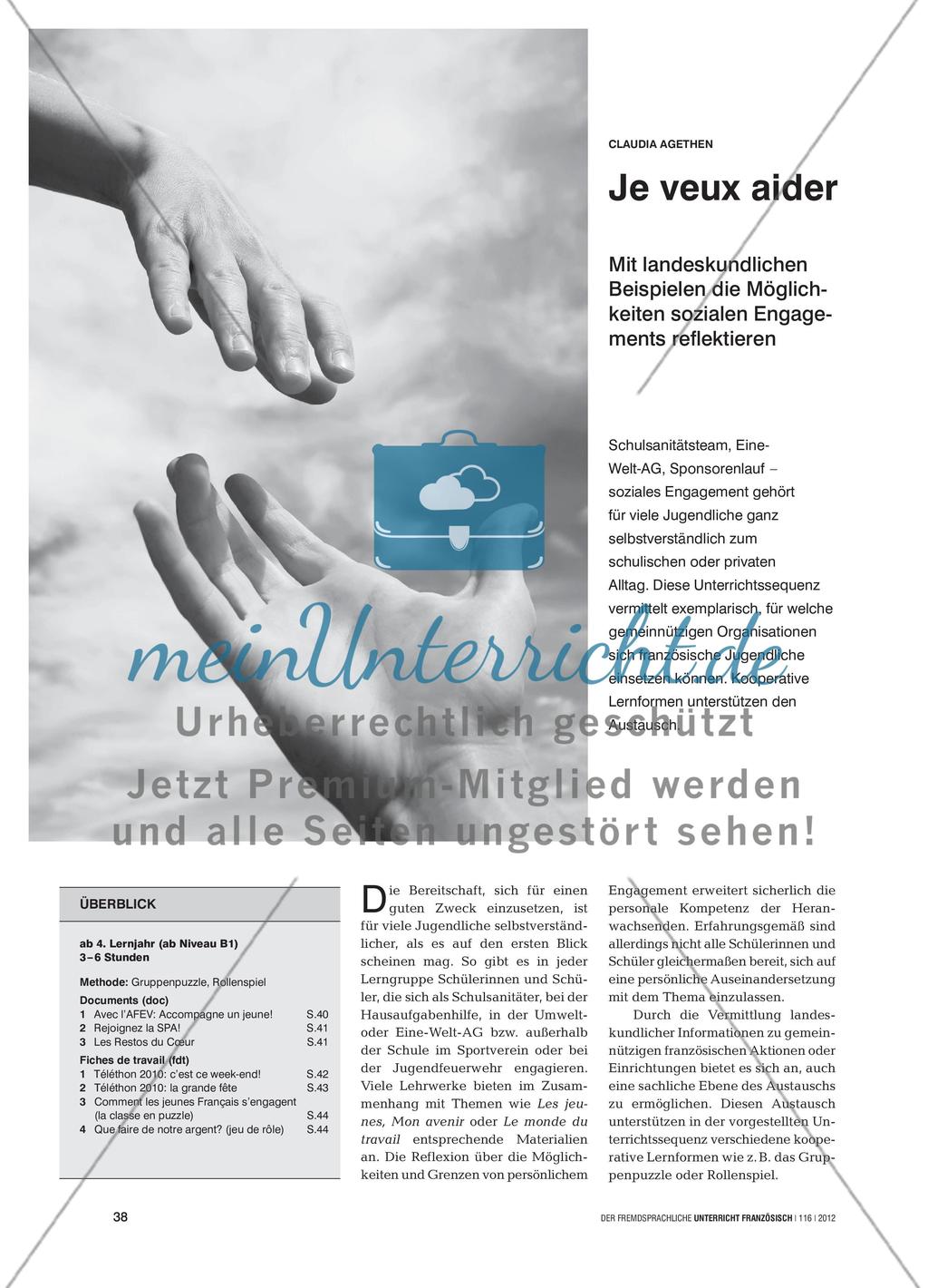 Je veux aider - Mit landeskundlichen Beispielen die Möglichkeiten sozialen Engagements reflektieren Preview 1