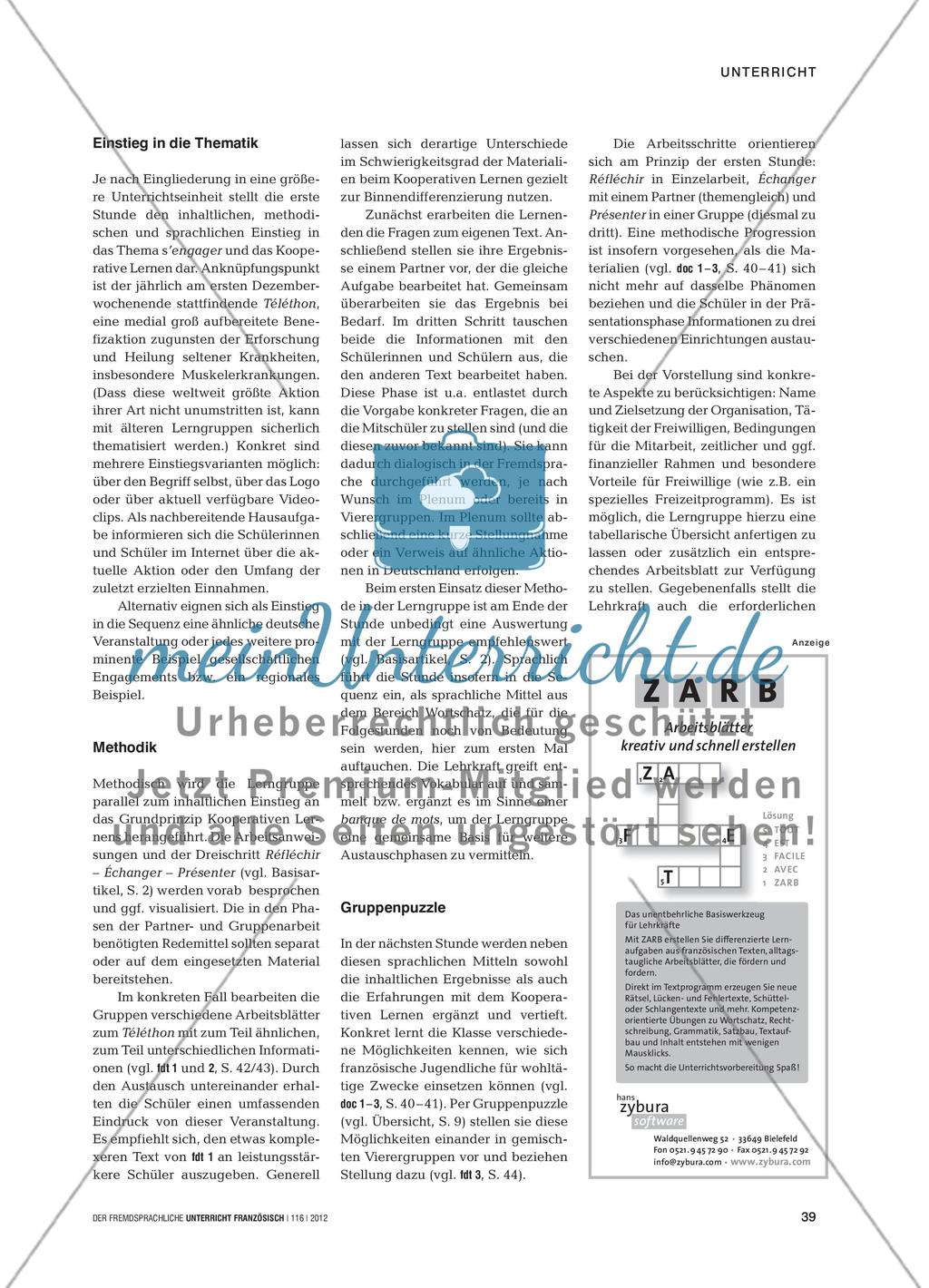 Je veux aider - Mit landeskundlichen Beispielen die Möglichkeiten sozialen Engagements reflektieren Preview 2