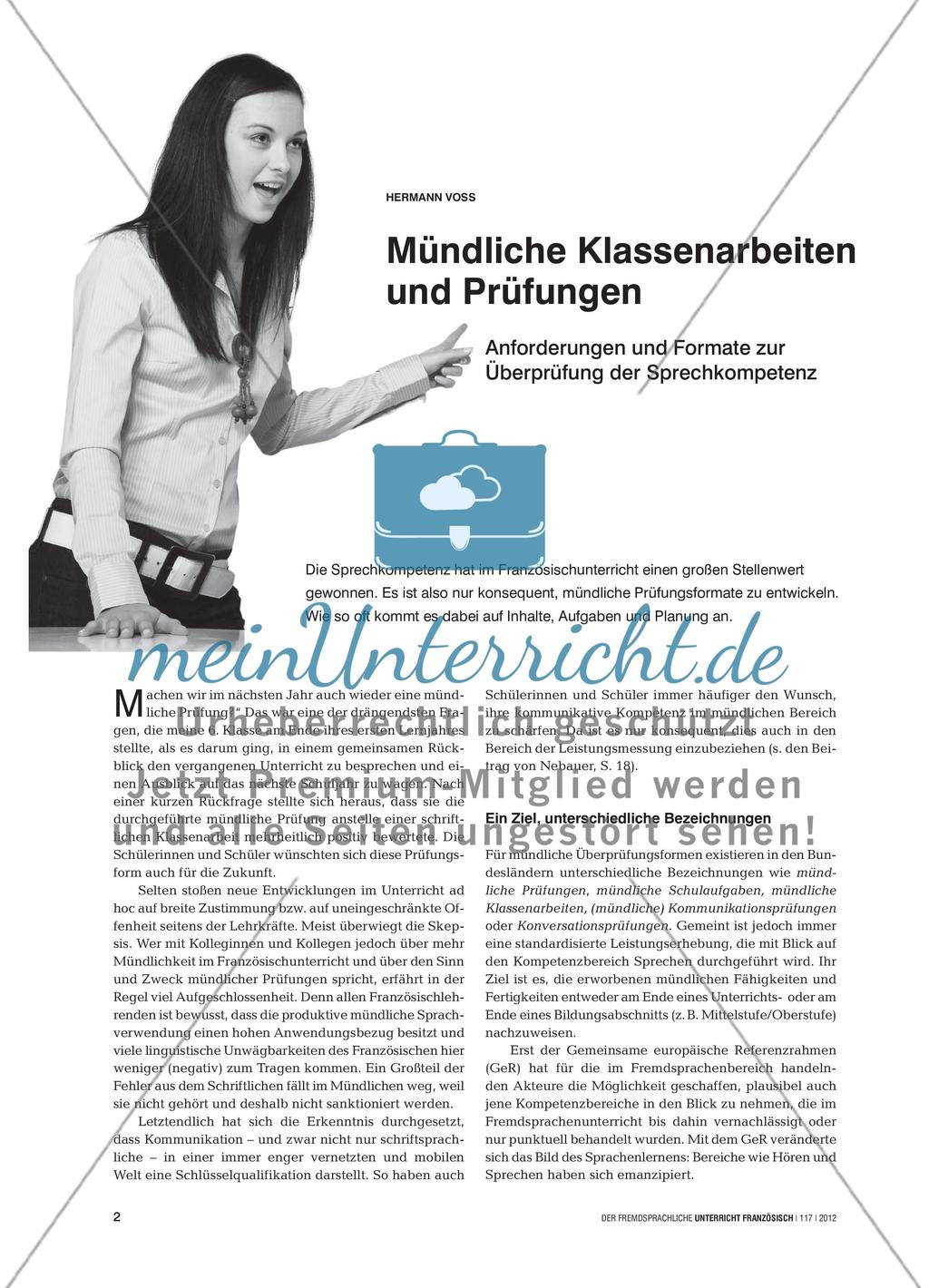 Mündliche Klassenarbeiten und Prüfungen - Anforderungen und Formate zur Überprüfung der Sprechkompetenz Preview 1