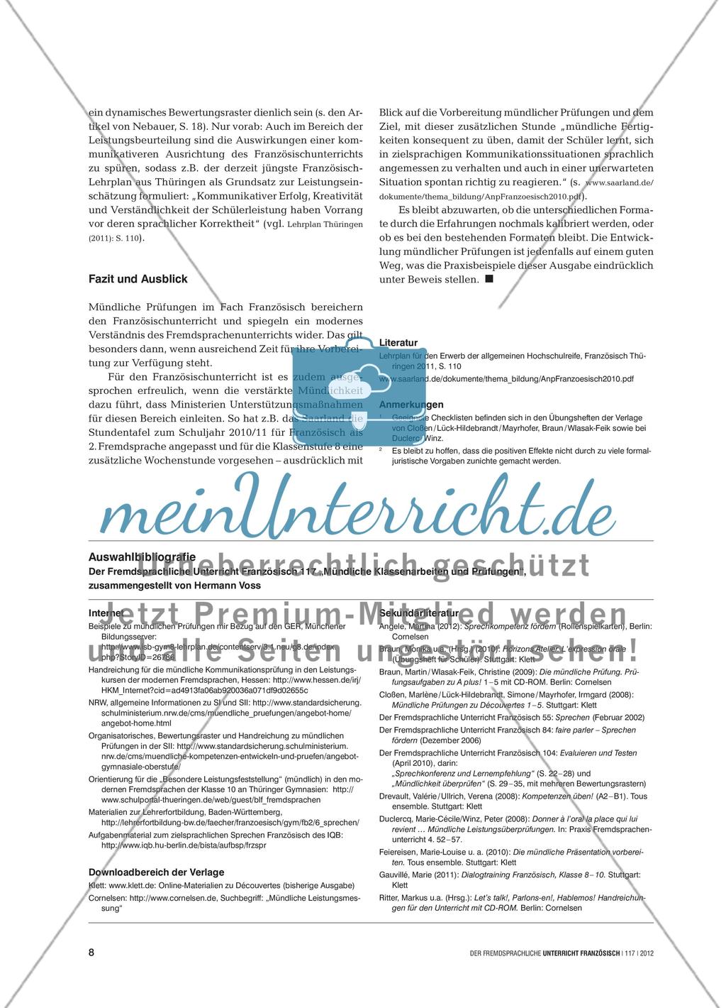 Mündliche Klassenarbeiten und Prüfungen - Anforderungen und Formate zur Überprüfung der Sprechkompetenz Preview 7