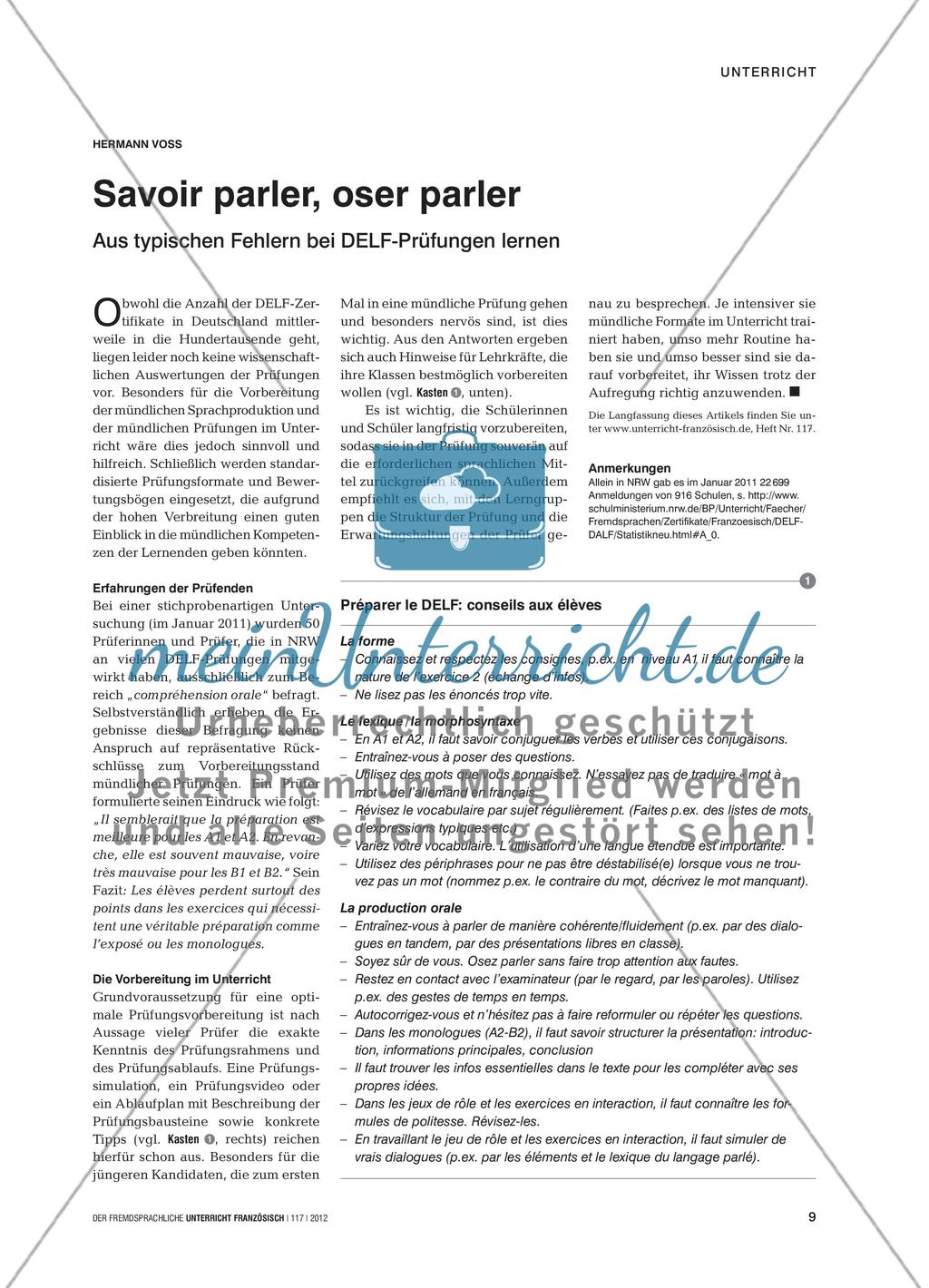 Savoir parler, oser parler - Aus typischen Fehlern bei DELF-Prüfungen lernen Preview 1