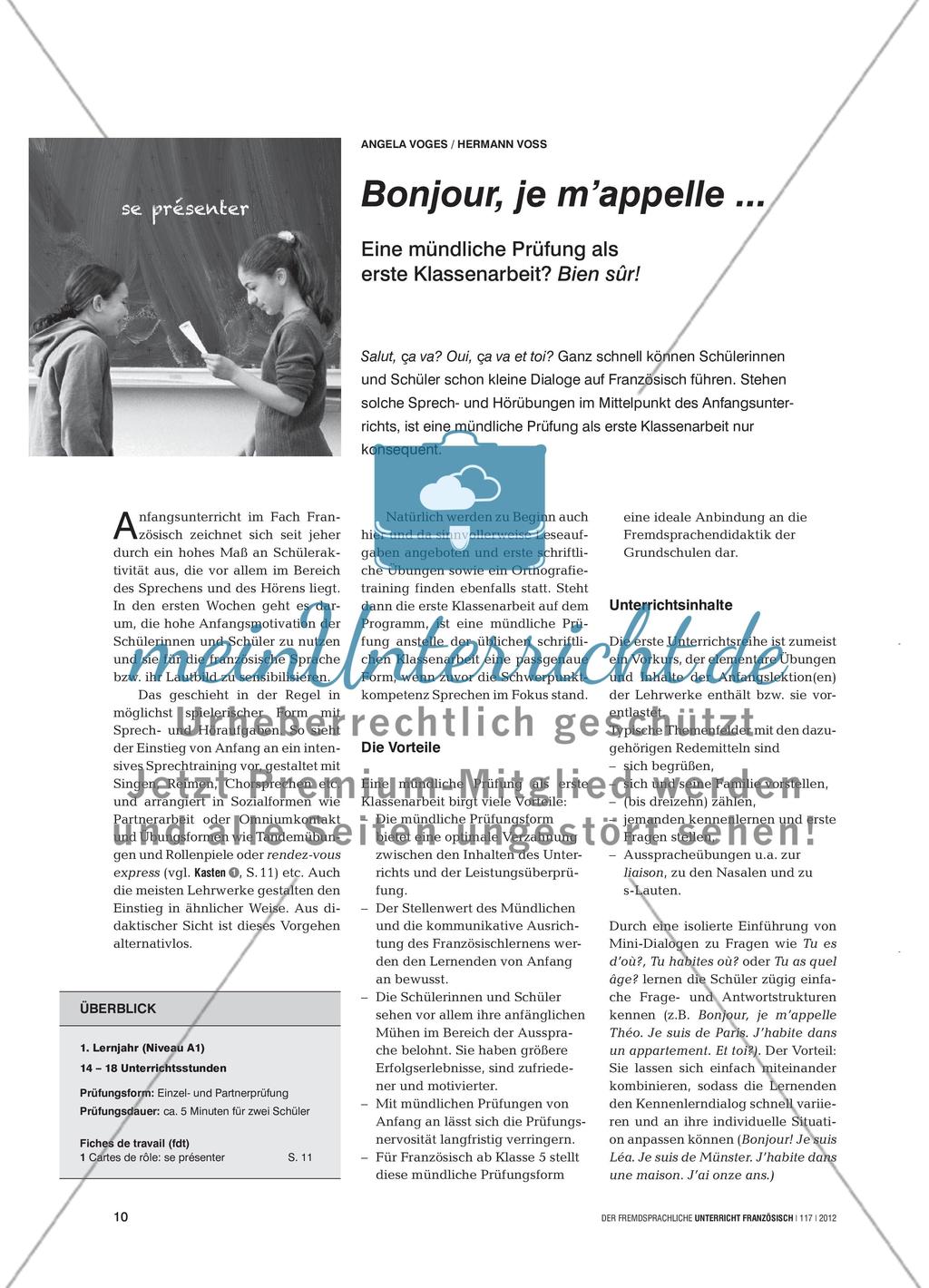 Bonjour, je m’appelle ... - Eine mündliche Prüfung als erste Klassenarbeit? Bien sûr! Preview 1